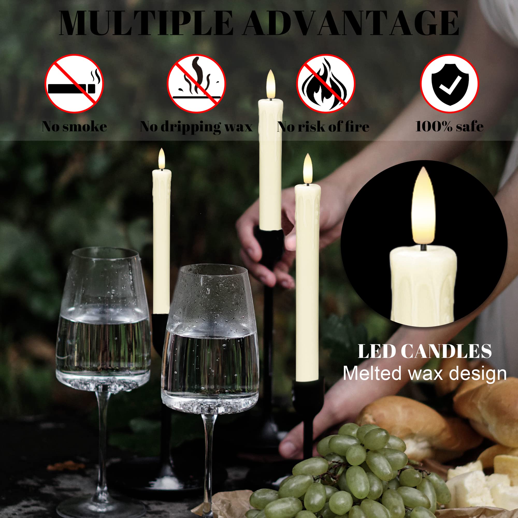 Flameless LED Candles with Timer & Remote - 6 Pack Battery Operated Dripping Wax Electric Candles, Realistic Flickering Fake Candles for Christmas, Wedding, Mother's Day - Ivory - Perfect for Home Decor, Romantic Dinners & Holiday Centerpieces