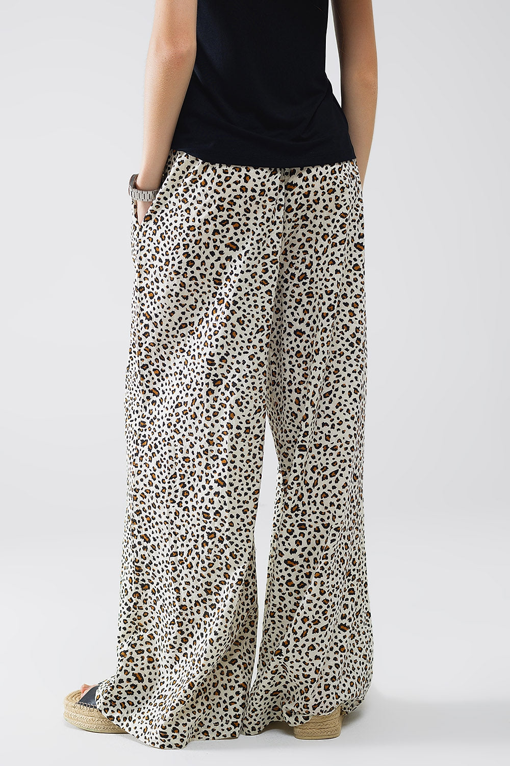 Leopard Print Elastic Waist Straight Leg Pants for Women - Casual, Office & Everyday Wear