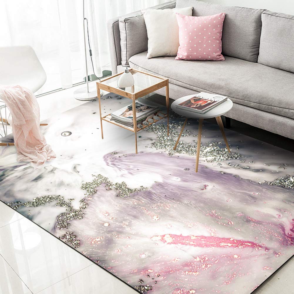 Modern Abstract Gilt Sea Gray Pink Area Rug - 5x7 Feet Soft Non-Slip Floor Mat for Bedroom, Living Room, Kitchen | Home Decor & Accent Carpet