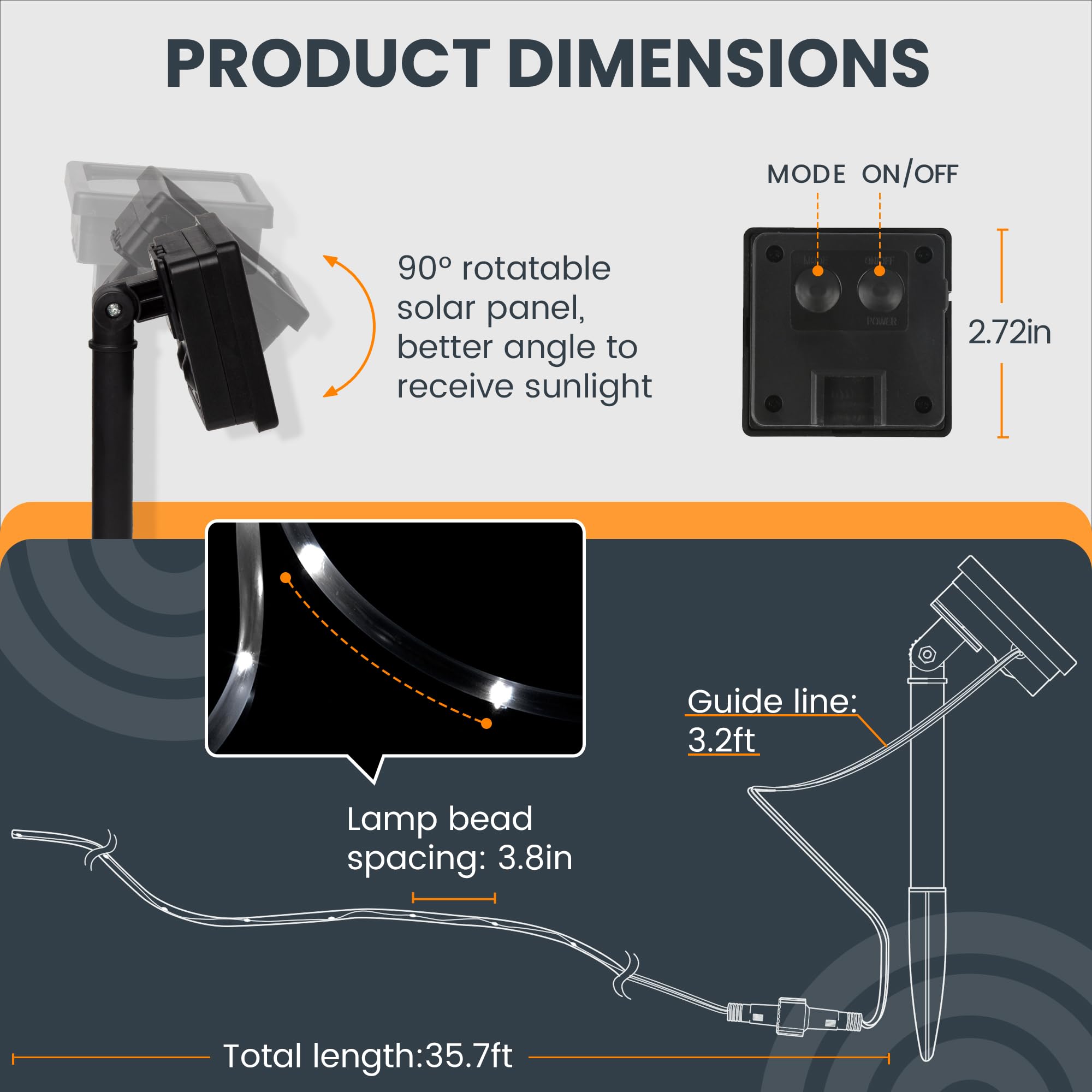 GIGALUMI 2 Pack Solar Rope Lights - 100 LED Waterproof Outdoor String Lights (35.7 FT, 8 Lighting Modes) for Fence, Patio, Backyard, Camping & Balcony Decor | Cool White | Perfect for Evening Gatherings & Landscape Lighting