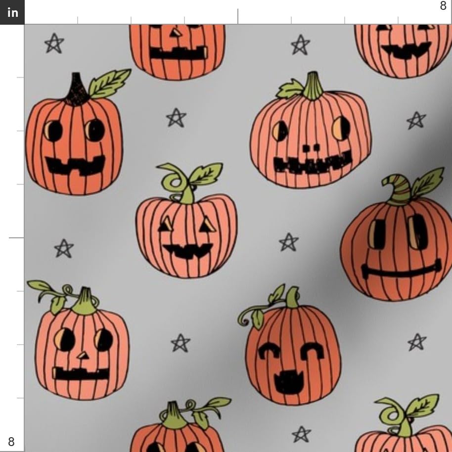 Halloween Cute Pumpkin Pattern Gray Printed Minky Fabric - Soft Plush Fat Quarter for Baby Blankets, Quilt Backing, Sewing Projects | Fall Autumn Decor, October Seasonal Crafts, DIY Home Decor