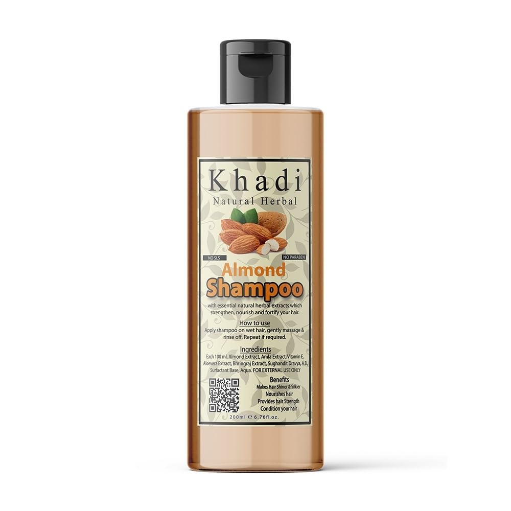 Khadi Natural Herbal Almond Shampoo for Long, Strong & Healthy Hair - Hair Fall Control & Smooth Silky Hair (200ml) | Perfect for Daily Hair Care & Scalp Nourishment