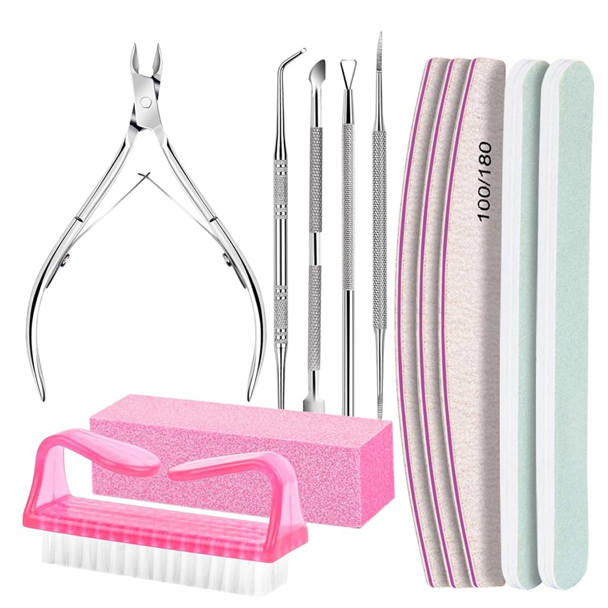 MAYCREATE® Professional Nail Manicure Kit - 12-Piece Nail Care Tools Set with Nail Clippers, Cuticle Pusher, Nail Polish Remover Scraper, Nail Files, Buffer Block & Brush for Home & Salon Use | Perfect for DIY Manicures, Pedicures & Nail Art