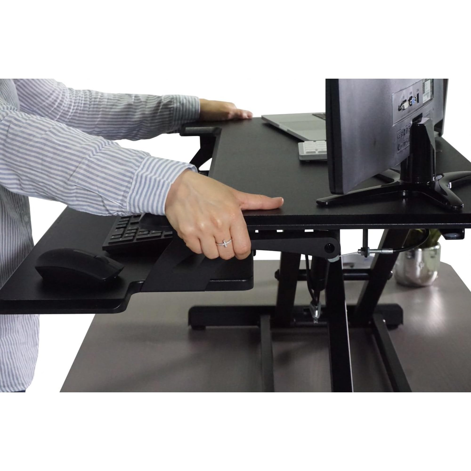Victor DCX610 Height Adjustable Compact Standing Desk - Black, 33” Wide Sit-Stand Dual Monitor Workstation with Laptop Riser | Ergonomic Home Office Desk for Work from Home & Gaming Setup | Compatible with Most Monitor Arms
