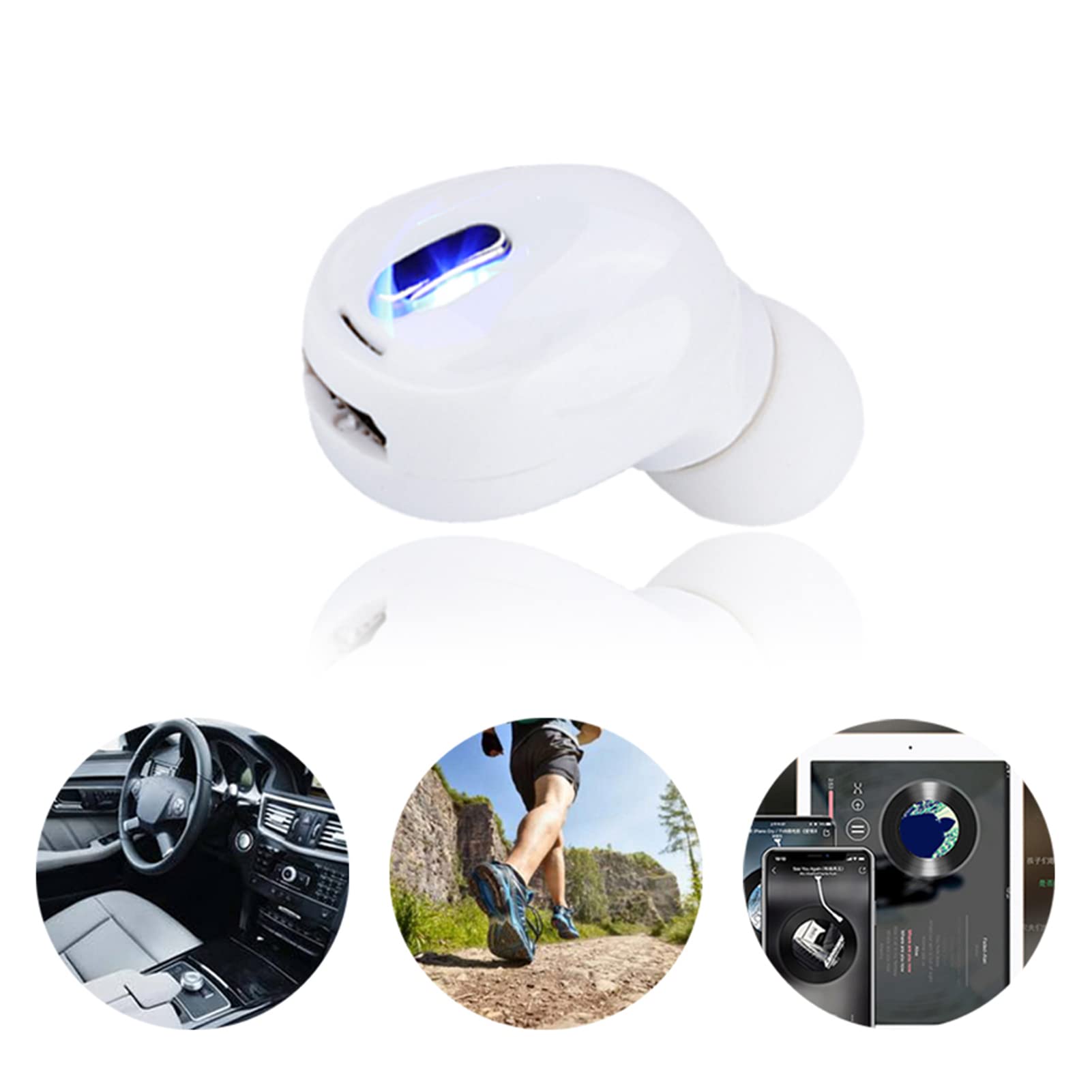 Lazmin Mini Invisible Single Bluetooth 5.0 Wireless Earbud - Universal Sports Earphone for Running, Gym & Workouts - Hands-Free Car Headset for Driving - Compatible with All Smartphones (White) - Perfect for Business, Office & Commuting