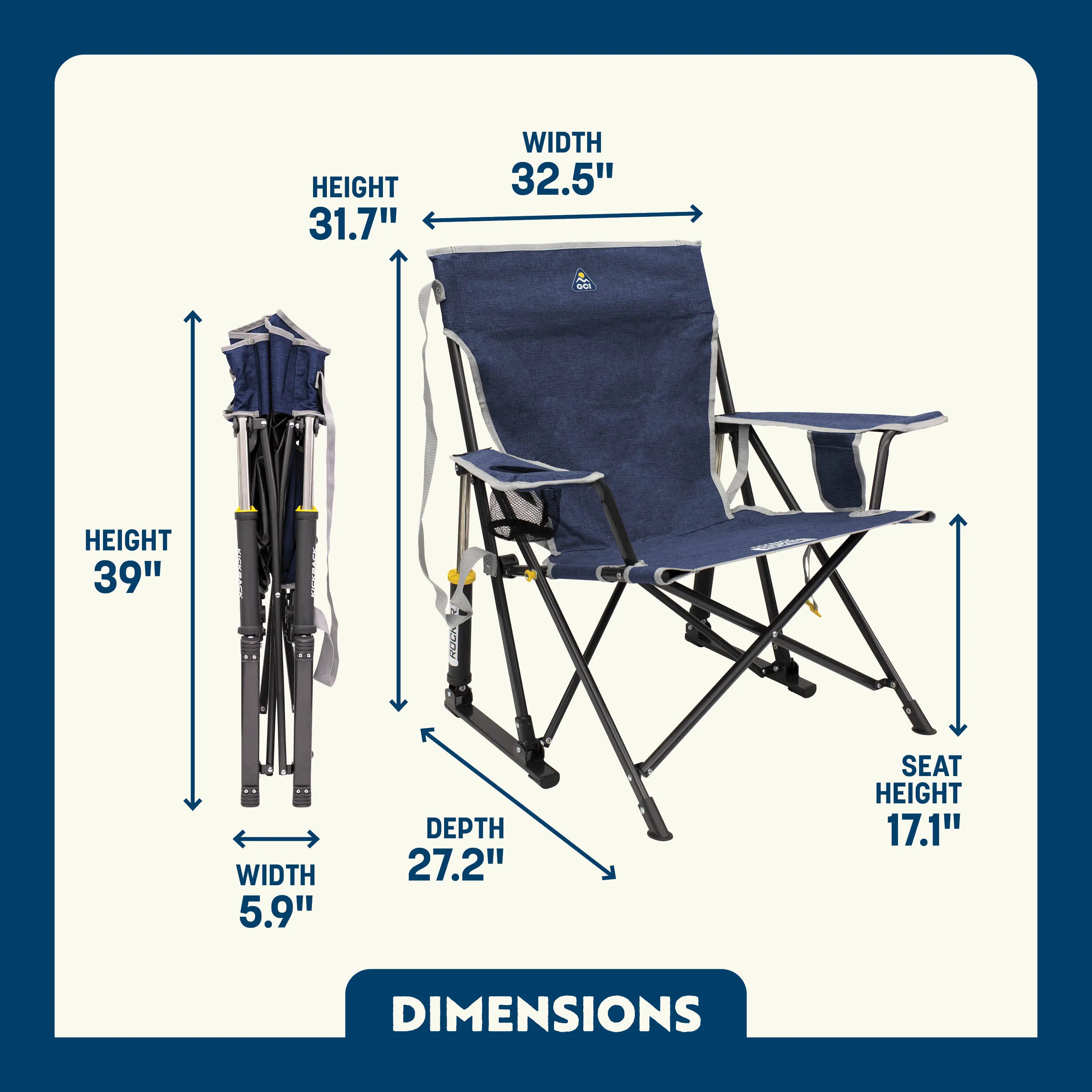 Kickback Rocker™ - Portable Folding Rocking Chair for Outdoor, Camping & Relaxation - Perfect for Patio, Beach, Backyard & Travel