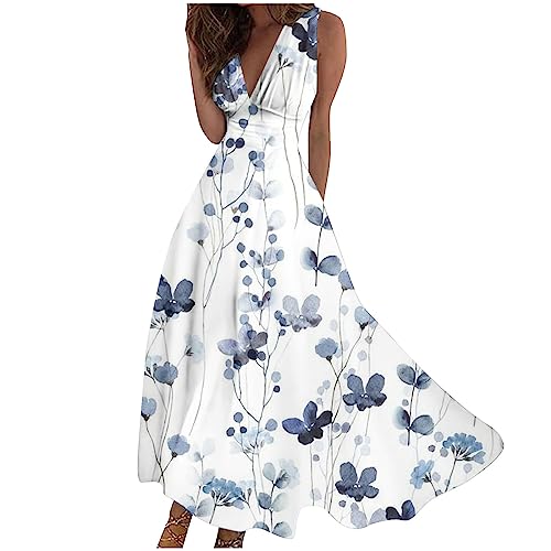Boho Floral Maxi Dress for Women - Empire Waist Sleeveless V-Neck A-Line Sundress | Perfect for Beach Vacation, Summer Party & Evening Events