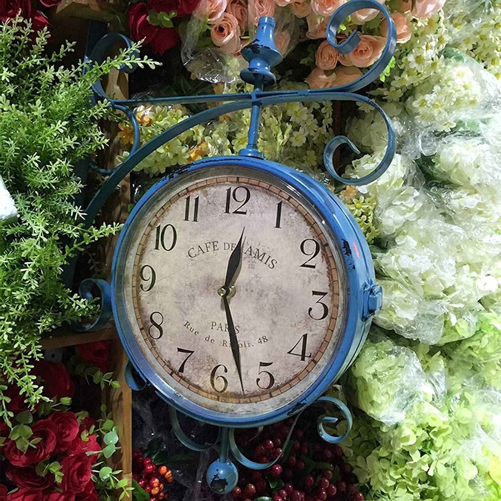 HBoy Outdoor Double Sided Wall Clock - Waterproof Antique Train Station Style Garden Clock for Patio, Garage & Backyard - Perfect for Outdoor Decor and Easy Time Reading