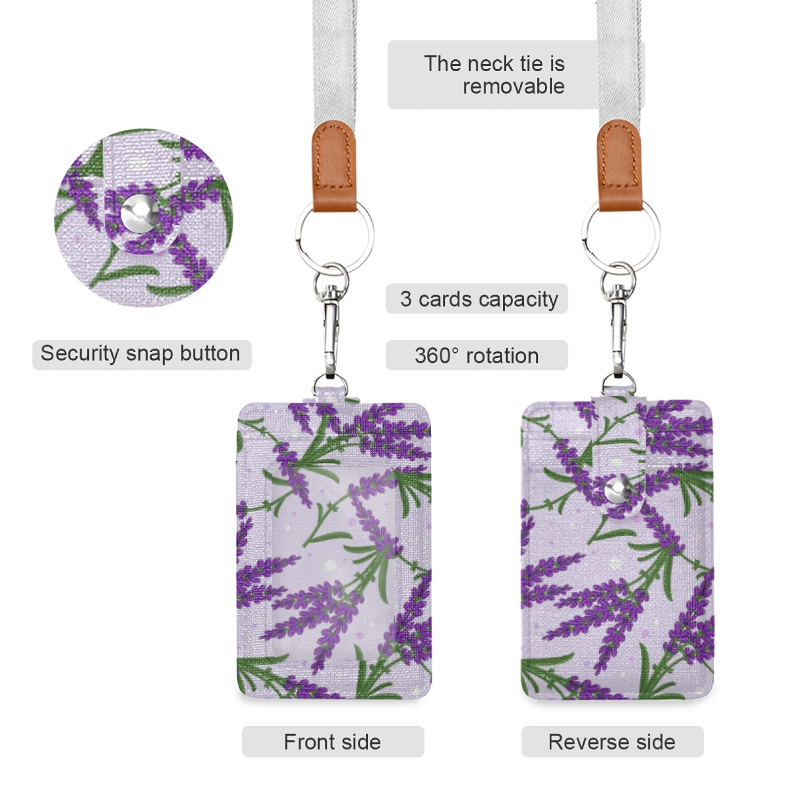 Vertical Leather ID Badge Holder with Lanyard - Office & School Use