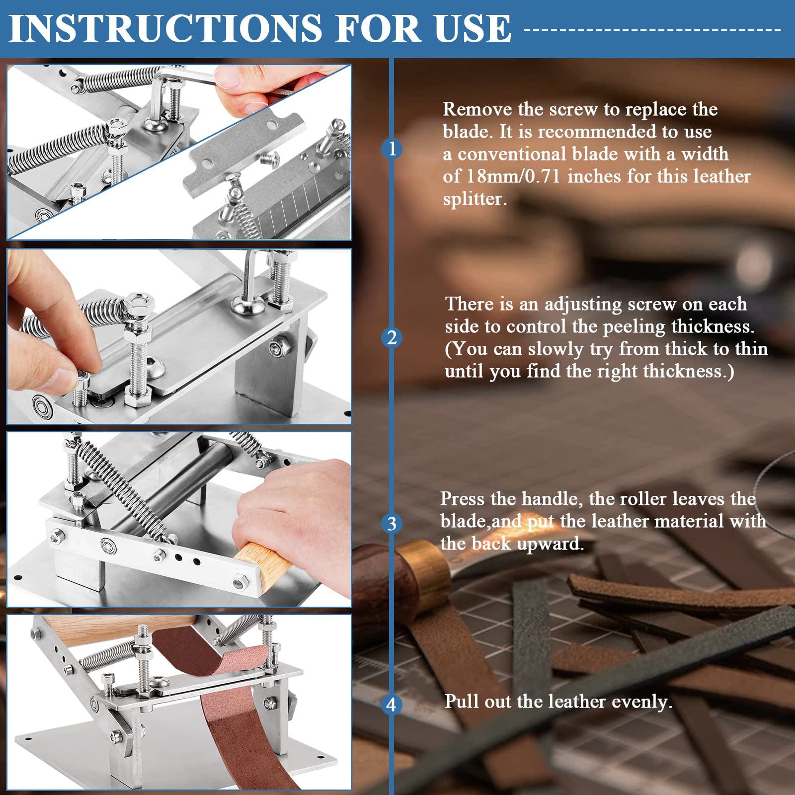 Professional Leather Skiver Machine with 10 Blades & 2 Stainless Steel Clamps - Manual Leather Splitter for Peeling & Paring Vegetable Tanned Leather - Perfect for Leather Crafting, DIY Projects & Shoe Repair