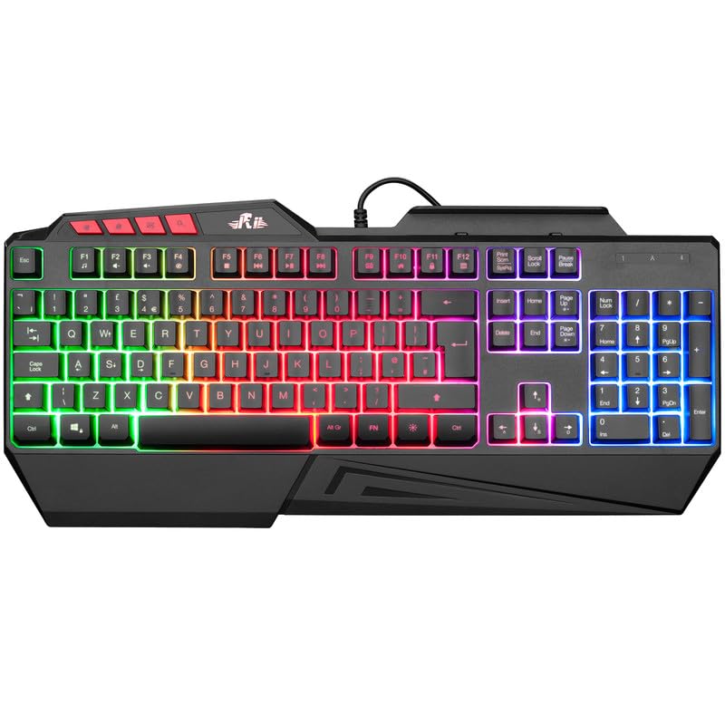 Rii RK202 Gaming Keyboard - Rainbow Backlit, Spill-Resistant for PC, Laptop, Xbox, PS4/5 - Perfect for Gaming & Office Use