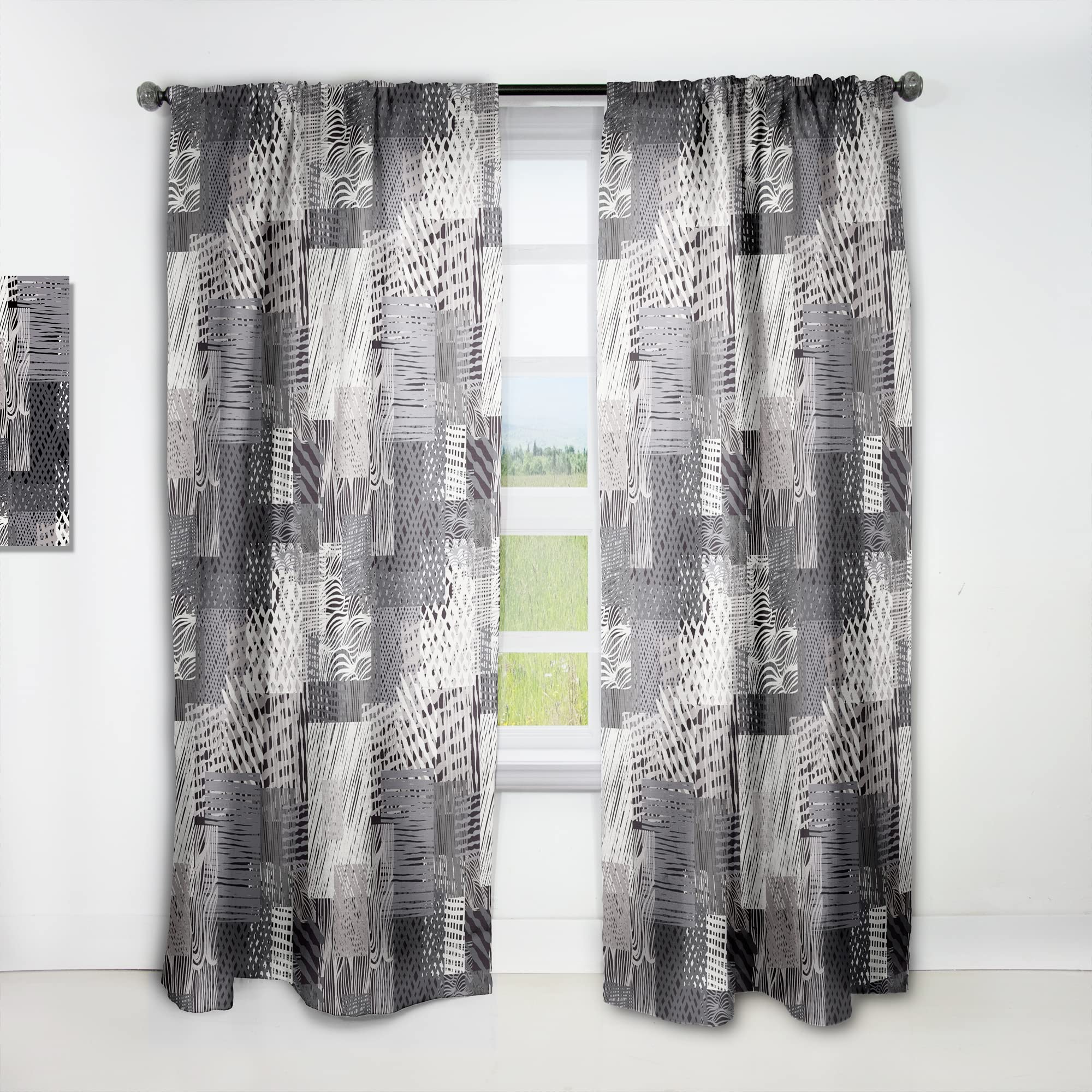 DesignQ Thermal Insulated Vintage Gray Line Pattern Curtains - Hand Drawn Style Single Panel 52x120 - Elegant Window Treatments for Bedroom & Living Room