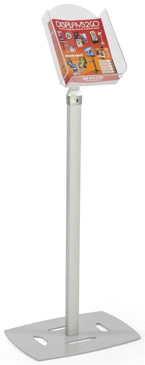 Adjustable Silver Literature Floor Stand - 8.5 x 11 Inch Magazine & Catalog Holder - Height Adjustable Kiosk Display for Bookstores, Libraries, and Office Reception Areas