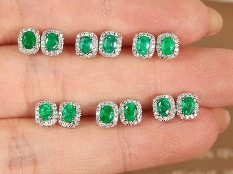 18K White Gold Earrings with Real Natural Emerald & Diamond | Classic Fine Jewelry for Women | Elegant Gift for Wife, Mom, Anniversary, Birthday | Perfect for Weddings, Parties & Special Occasions