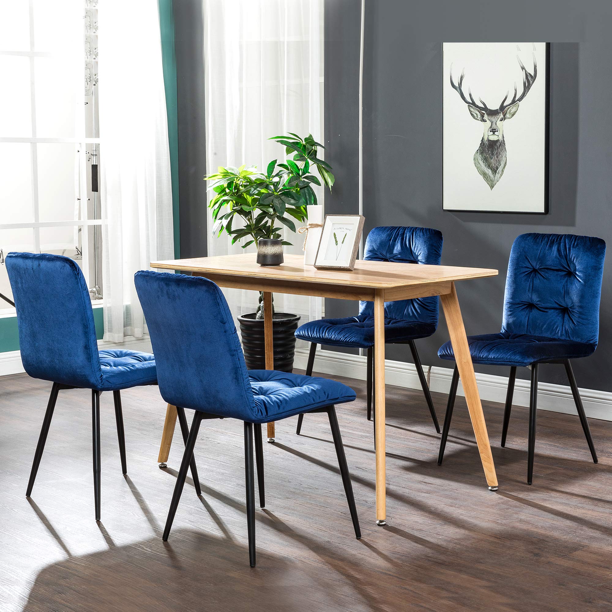 ivinta Modern Velvet Dining Chairs Set of 2 - Mid Century Kitchen & Living Room Accent Chairs, Armless Upholstered Seating for Home Decor (Sapphire Blue) - Perfect for Dining Rooms, Breakfast Nooks & Small Spaces