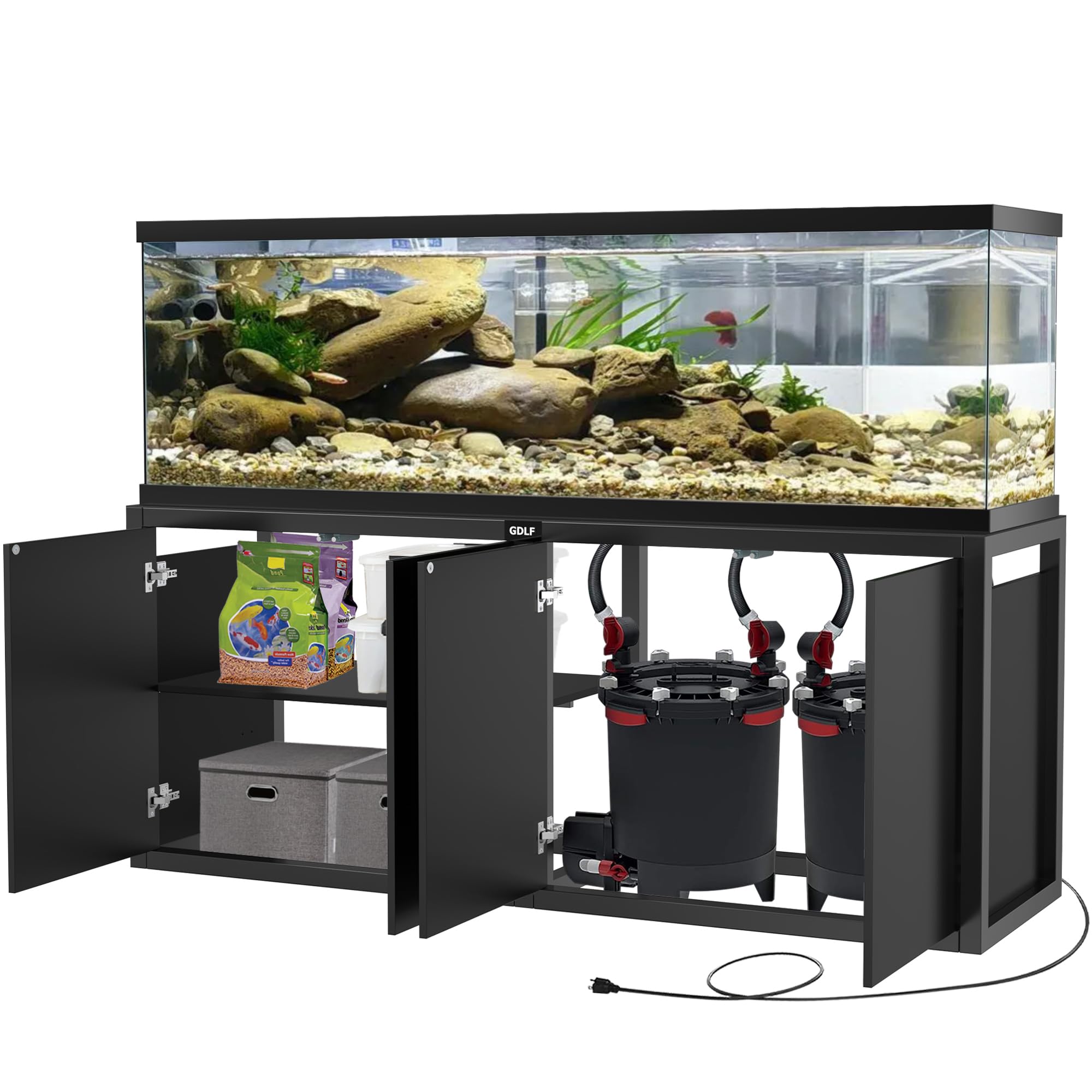 GDLF 125-150 Gallon Heavy Duty Metal Aquarium Stand with Power Outlet & Storage Cabinet - 72.8