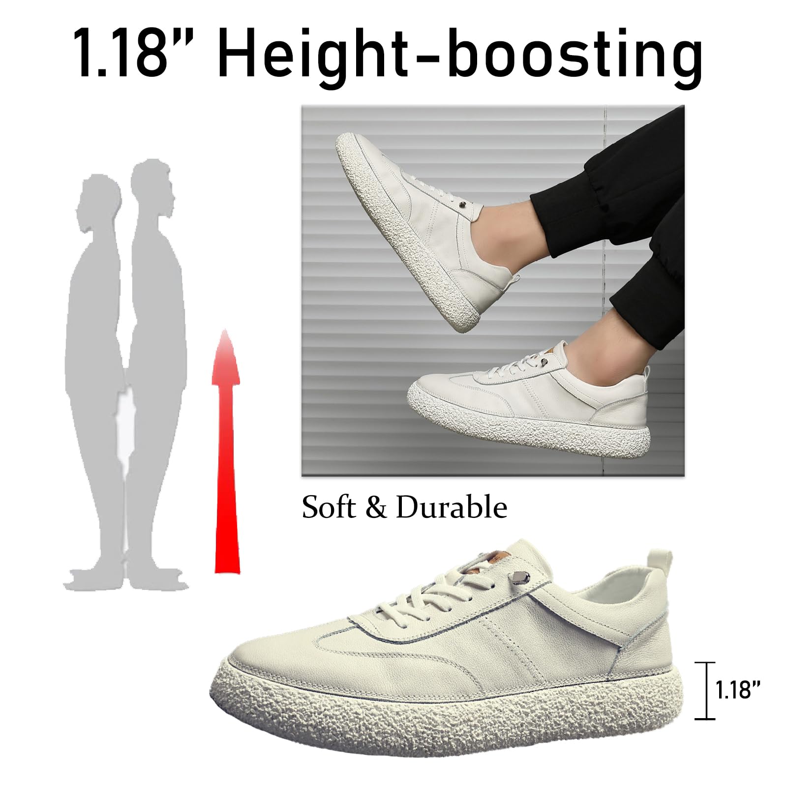 **Men's Genuine Leather Platform Sneakers - Comfortable Lace-Up Casual Shoes for Work, Office & Walking - Non-Slip Wear-Resistant Design for All-Day Comfort**    *(Perfect for Business Casual, Daily Commute & Light Sports Activities)*