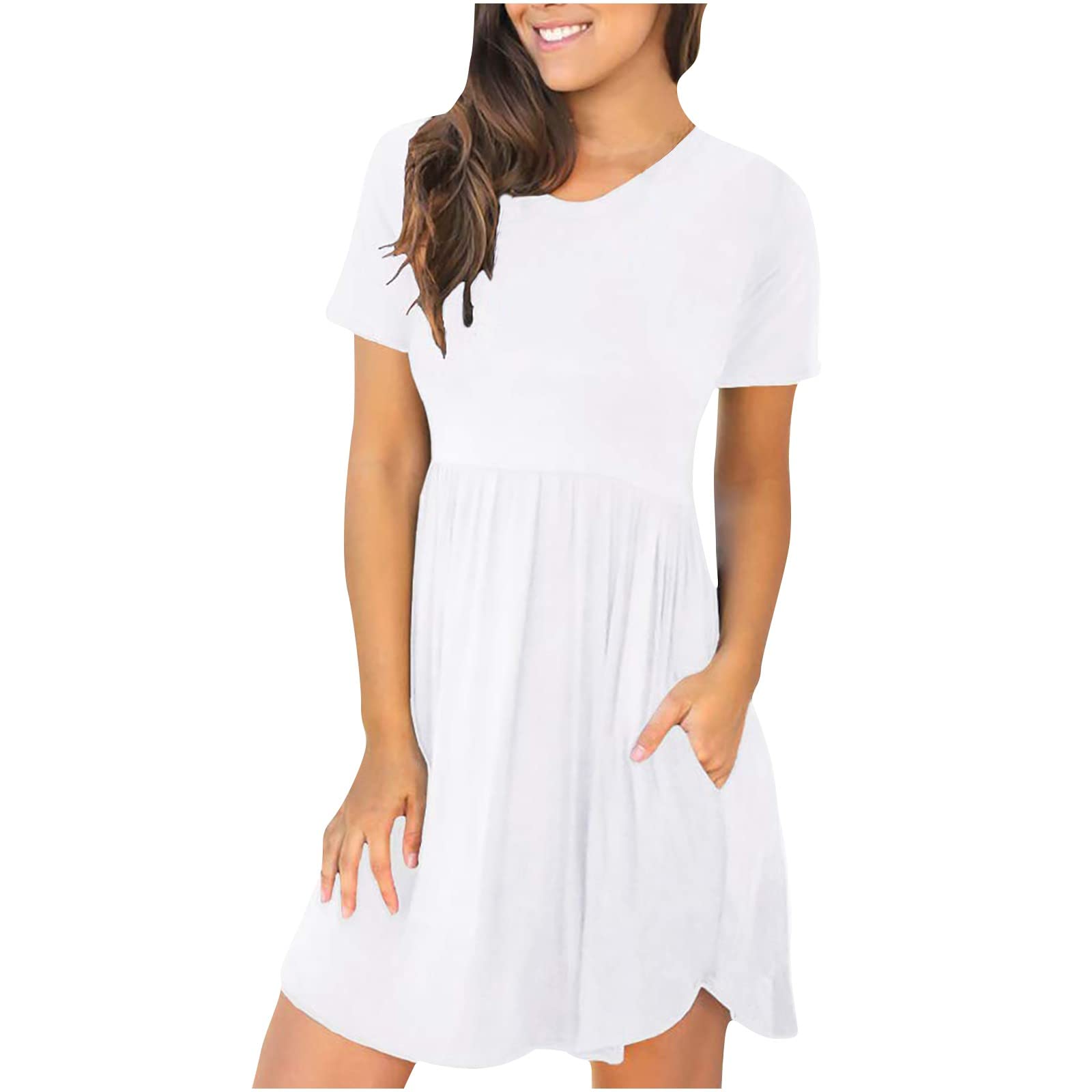 Women's Summer Casual T-Shirt Dress - Striped Swing Sun Dress with Pockets | Beachwear, Vacation Outfit, Short Sleeve Tunic Sundress for Outings & Relaxation