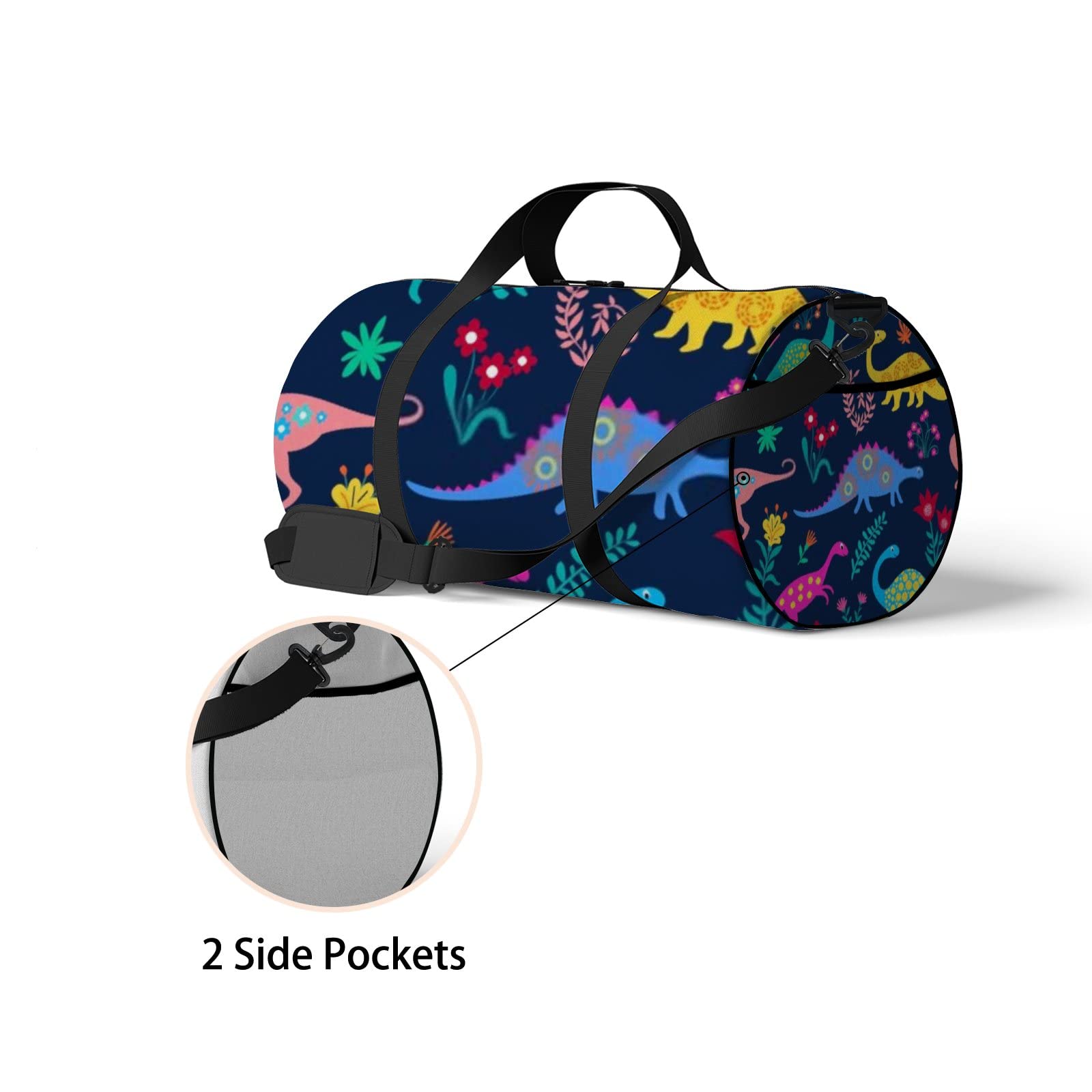 **Black Dinosaur Print Kids Sports Tote Bag - Waterproof Gym Backpack with Shoulder Strap & Side Pockets for Boys, Girls, Men & Women - Perfect for School, Travel, Sports & Storage**