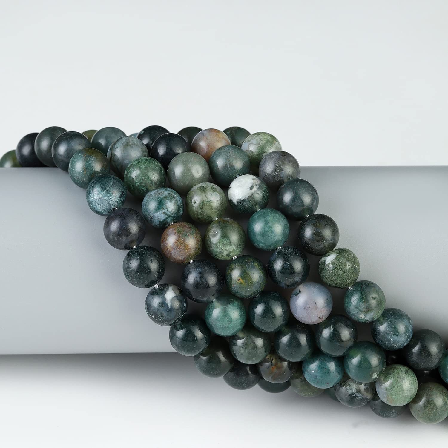 60pcs 6mm Natural Moss Agate Gemstone Beads - Round Loose Beads for DIY Jewelry Making, Bracelets & Necklaces - Includes Crystal Stretch Cord - Perfect for Crafting, Gifts & Boho Style Accessories