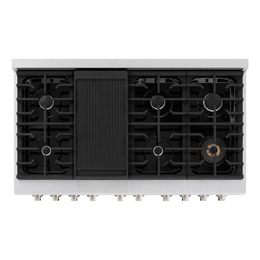 ZLINE 48-Inch 6.7 cu. ft. Double Oven Gas Range with 8-Burner Cooktop - Satin Stainless Steel & White Matte Doors (SGRS-WM-48) | Professional Kitchen Appliance for Home Chefs & Baking Enthusiasts