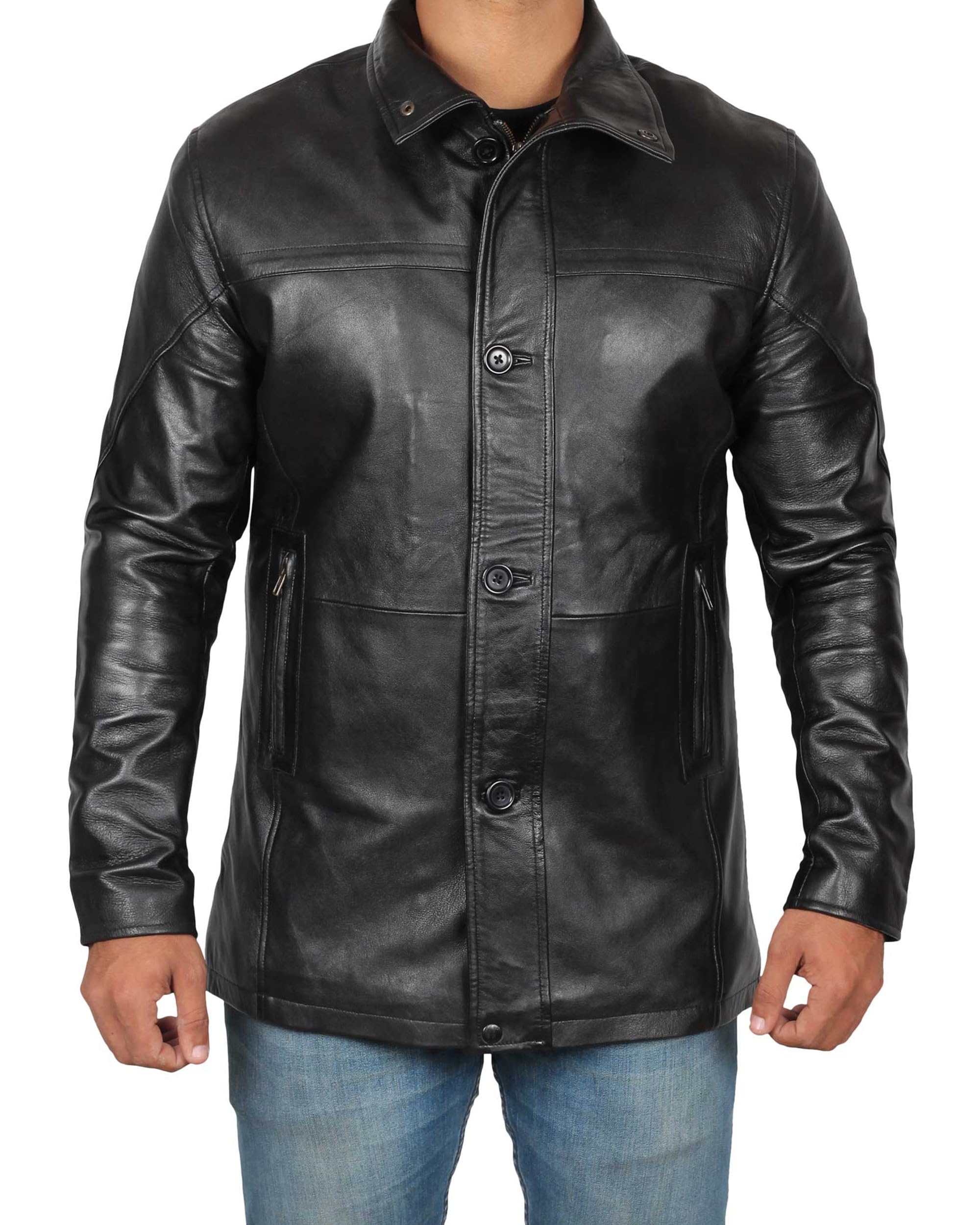 Premium Black Leather Jacket for Men | Winter Trench Coat | Genuine Leather Jacket for Men Size 3XL | Stylish & Warm Outerwear for Cold Weather | Perfect for Casual Wear, Motorcycle Riding & Outdoor Activities