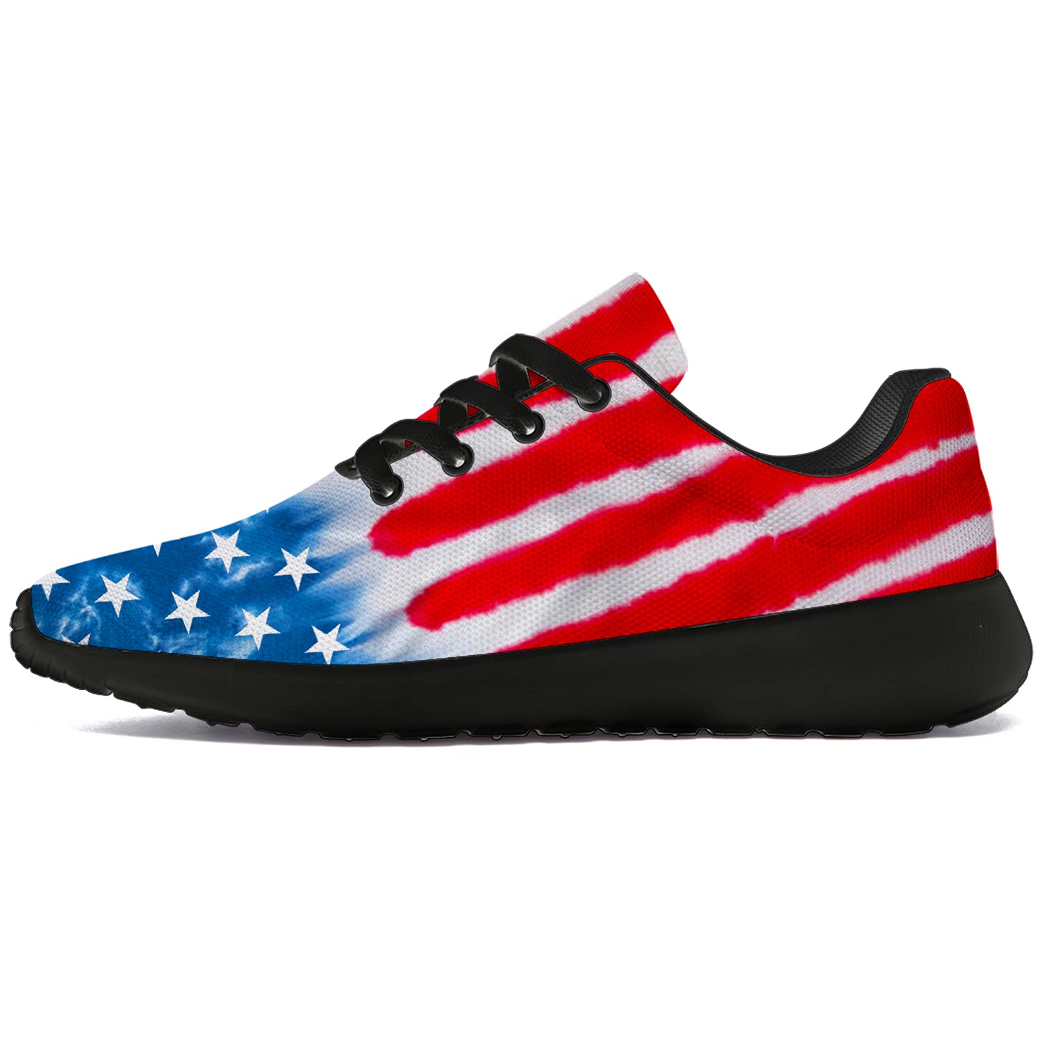 **American Flag Patriotic Sneakers - Red Blue Tie Dye Striped Running & Walking Shoes for Men & Women - Size 12 Men/15 Women - Perfect for 4th of July, Independence Day & Outdoor Activities**