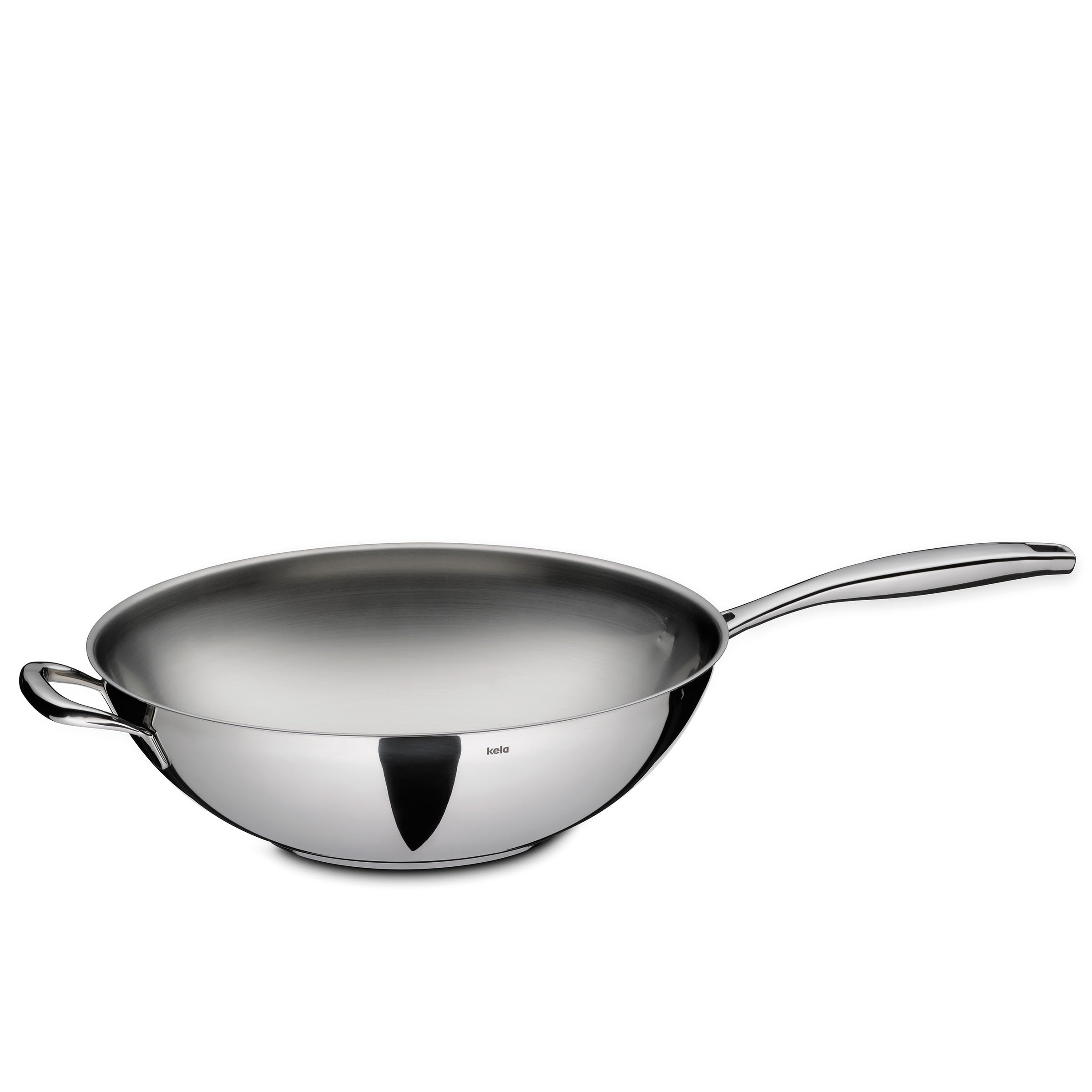 Kela Wok Flavoria - 32cm Stainless Steel Stir Fry Pan, 5L Capacity, 18/10 Induction Compatible Cookware with Heat-Resistant Base (Up to 220°C), Silver Polish - Perfect for Asian Cooking, Stir Frying, Sautéing & Family Meals
