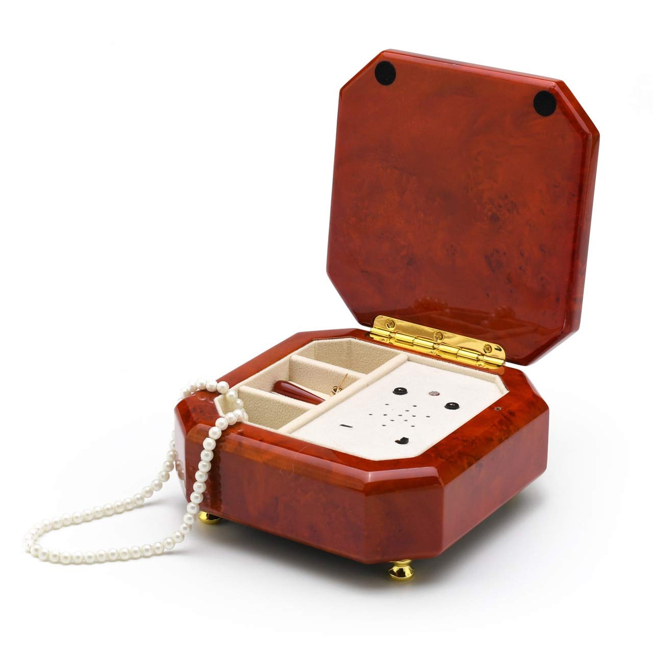 Custom Octagonal Beveled Wood Tone USB Music Box with Volume Control, On/Off Switch, Motion Sensor & Rechargeable Battery - Perfect for Home Decor, Gift Giving & Special Occasions