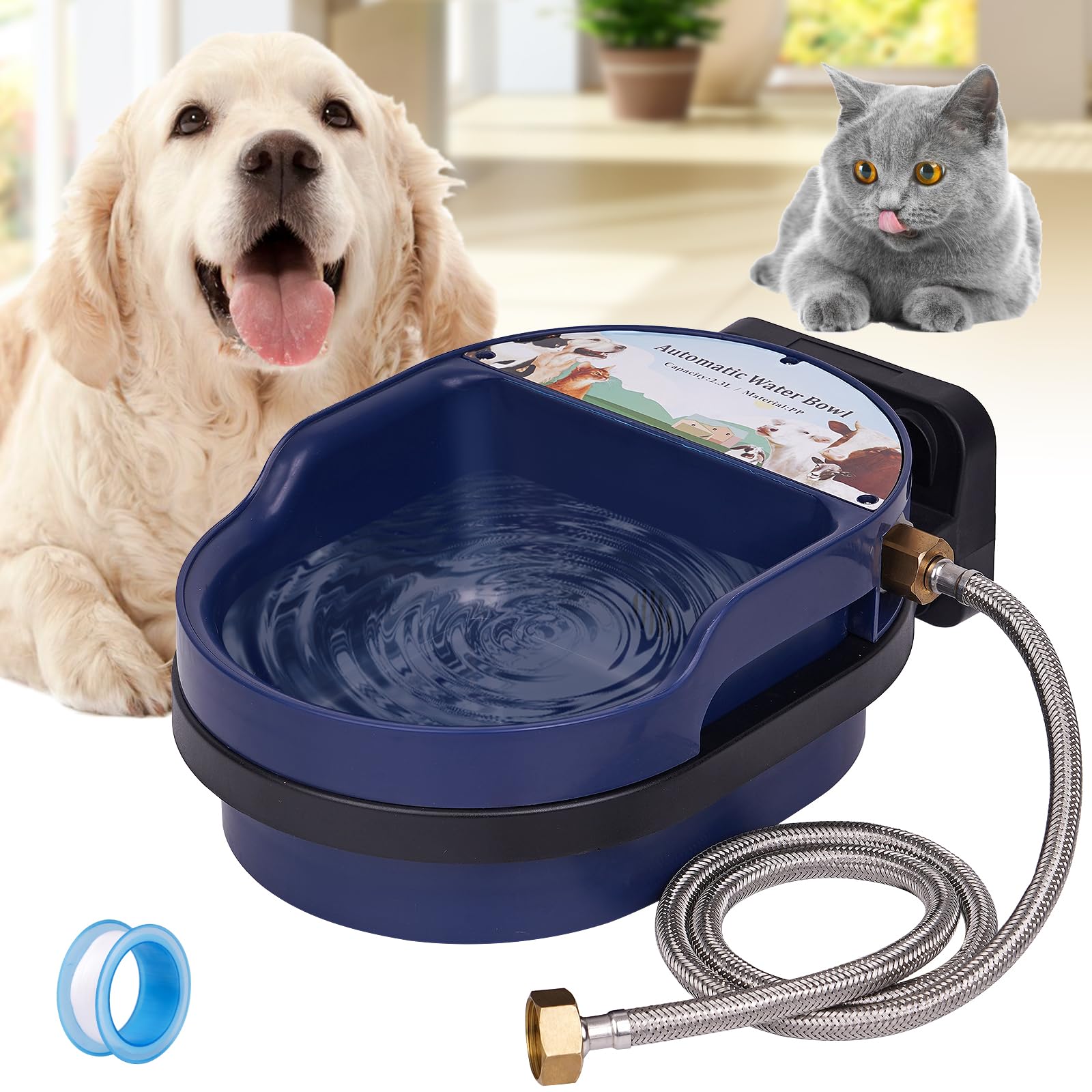 Automatic Self-Filling Pet Water Bowl Dispenser - Large Capacity Dog Water Feeder with Blue Bowl for Outdoor, Poultry & Livestock | Ideal for Travel, Kennels & Farms