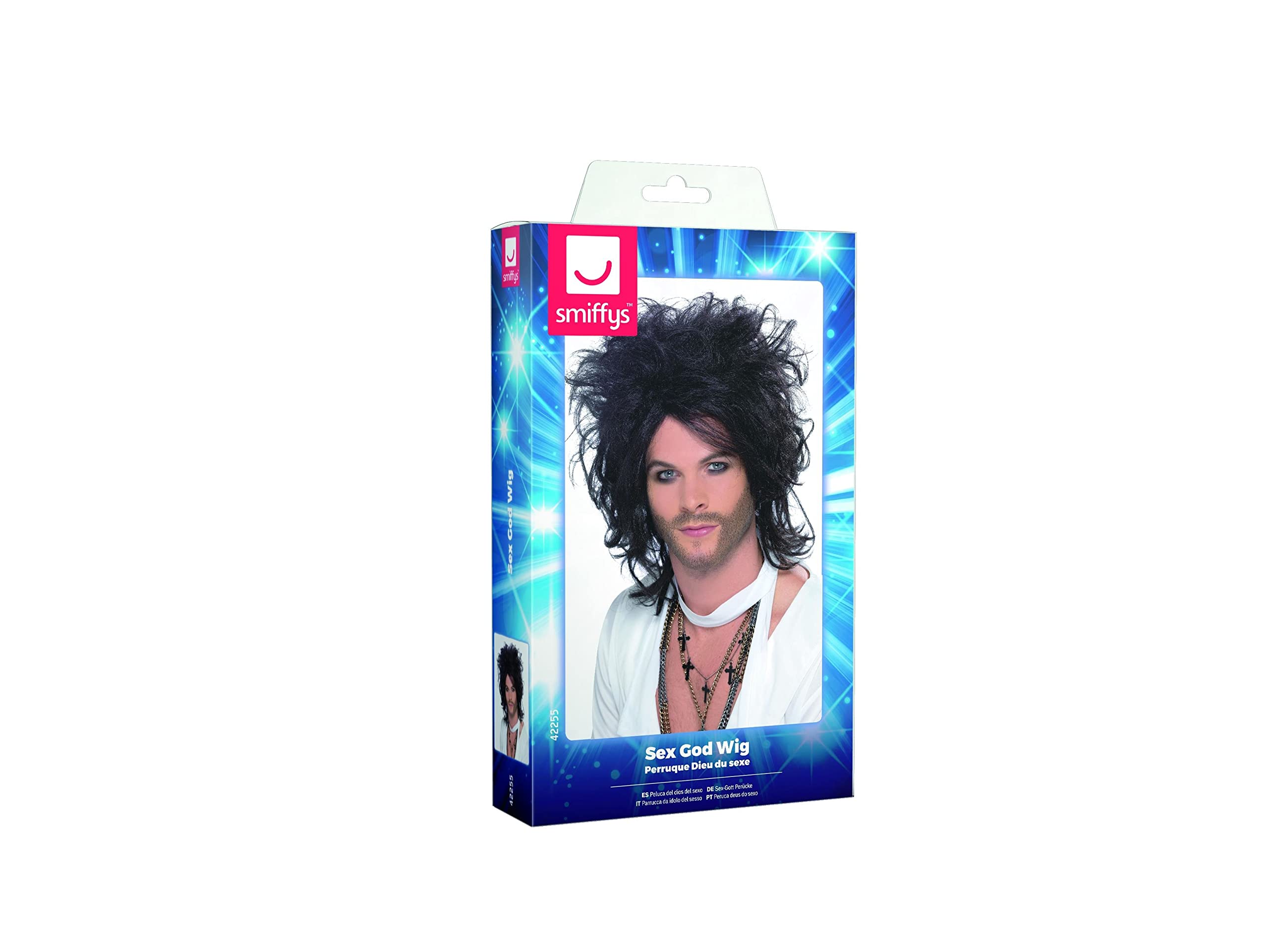 Smiffy's Sex God Wig - Long Curly Brown Costume Wig for Halloween, Cosplay & Themed Parties - Perfect for Costumes, Dress-Up & Role-Playing