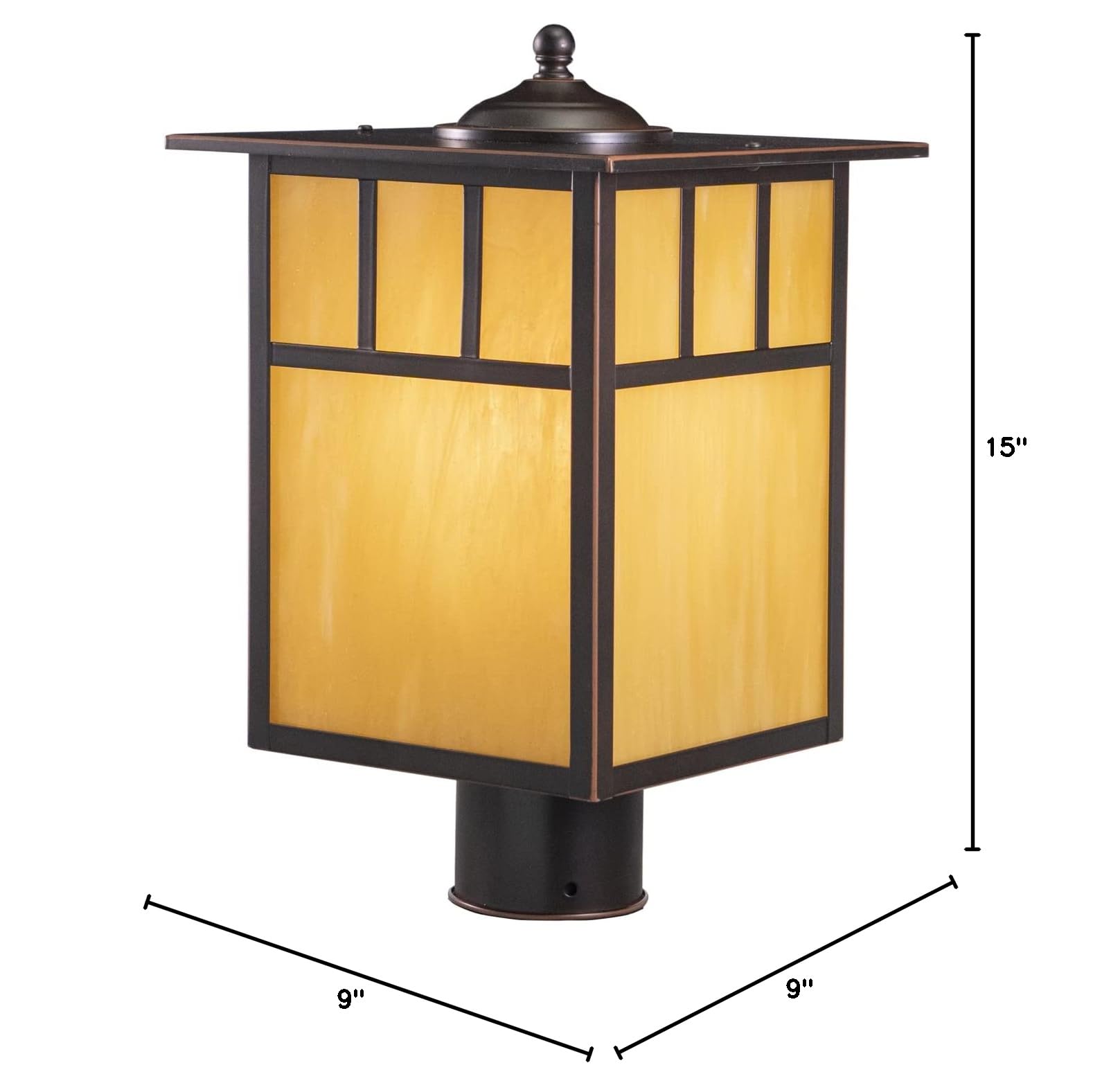 VAXCEL Mission 1L Bronze Outdoor Rectangle Post Light with Honey Glass - Perfect for Porch, Patio, Garden, and Driveway Lighting