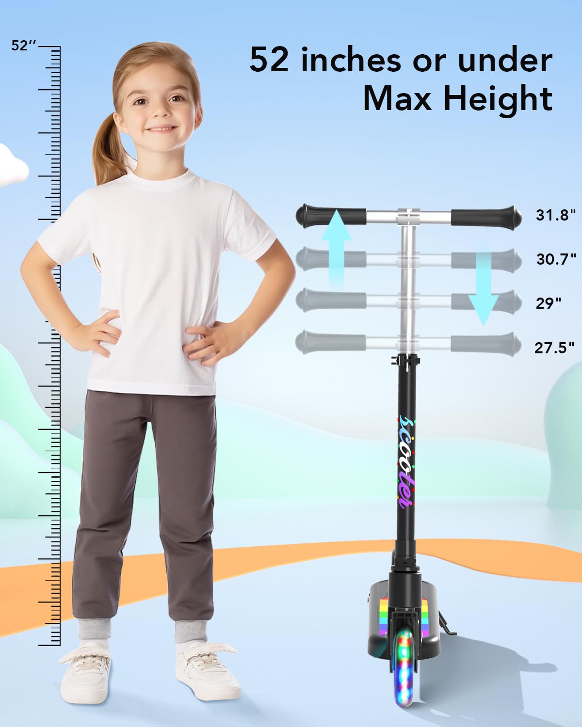 ANHAO Electric Scooter for Kids Ages 6-12 - Adjustable Height Kick Scooter with 110 Lbs Weight Capacity & 6Mph Speed - Perfect for Commuting to School, Park Rides, and Neighborhood Adventures