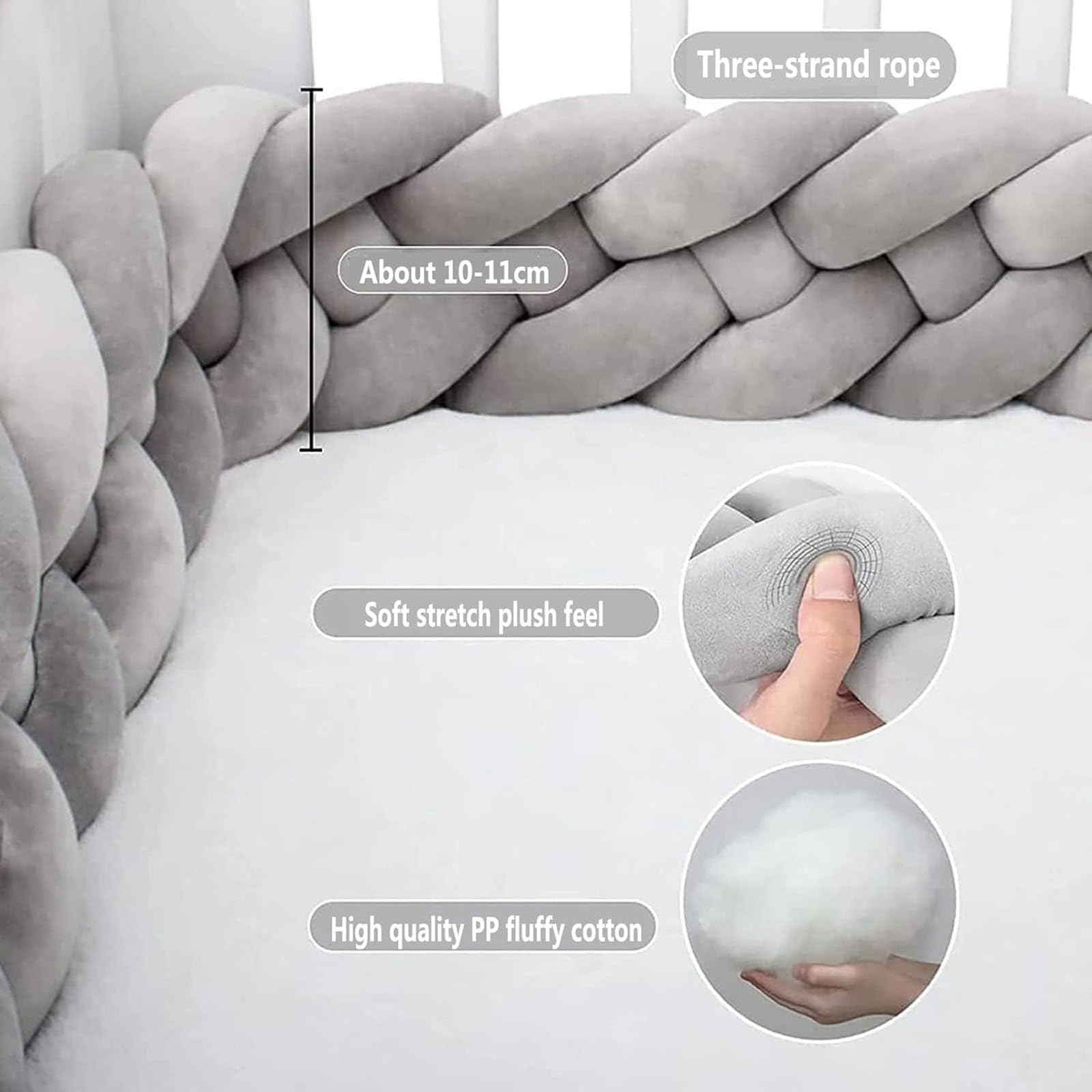 Soft Beige Baby Bedside Protector & Pillow Set - Crib Safety for Kids