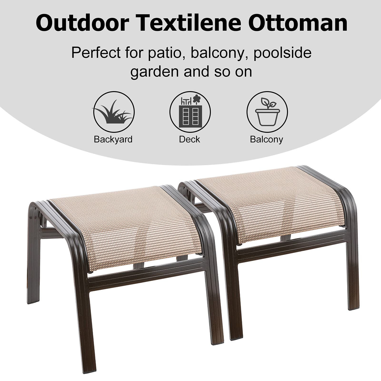 2-Piece Brown Wicker Patio Ottoman Set - Aluminum Outdoor Footstool & Footrest for Garden, Poolside, or Deck - Durable Small Seating Furniture for Relaxation