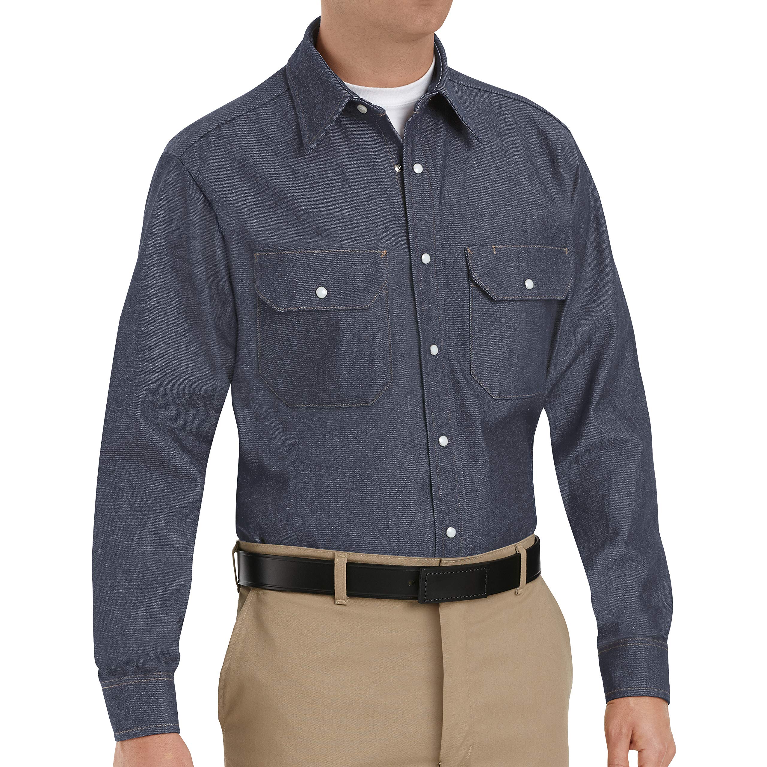 Red Kap Men's Premium Denim Work Shirt - Durable Cotton Button-Up for Construction, Farming & Outdoor Activities