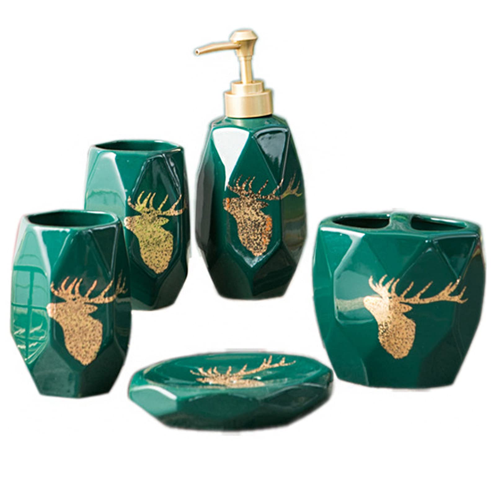 WDDLD 5-Piece Ceramic Bathroom Accessory Set - Soap Dispenser, Soap Dish, Cup & Toothbrush Holder | Modern Bathroom Decor for Home, Hotel & Spa Use