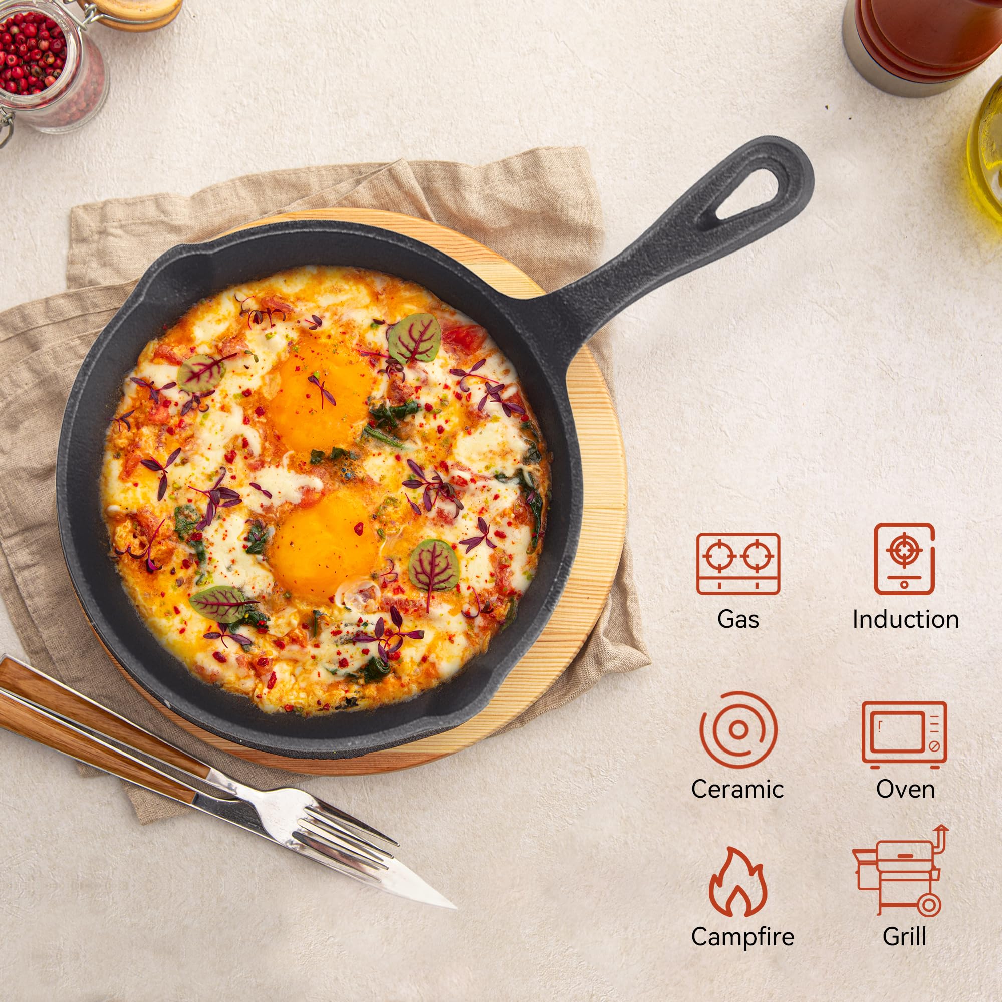**Z GRILLS 12 Inch Pre-Seasoned Cast Iron Skillet – Heavy Duty Cast Iron Frying Pan for Stovetop, Grill, Oven, Induction & Camping – Perfect for Searing, Baking & Outdoor Cooking**    *(Use Cases: Ideal for searing steaks, baking cornbread, frying eggs, campfire cooking, and everyday stovetop meals.)*