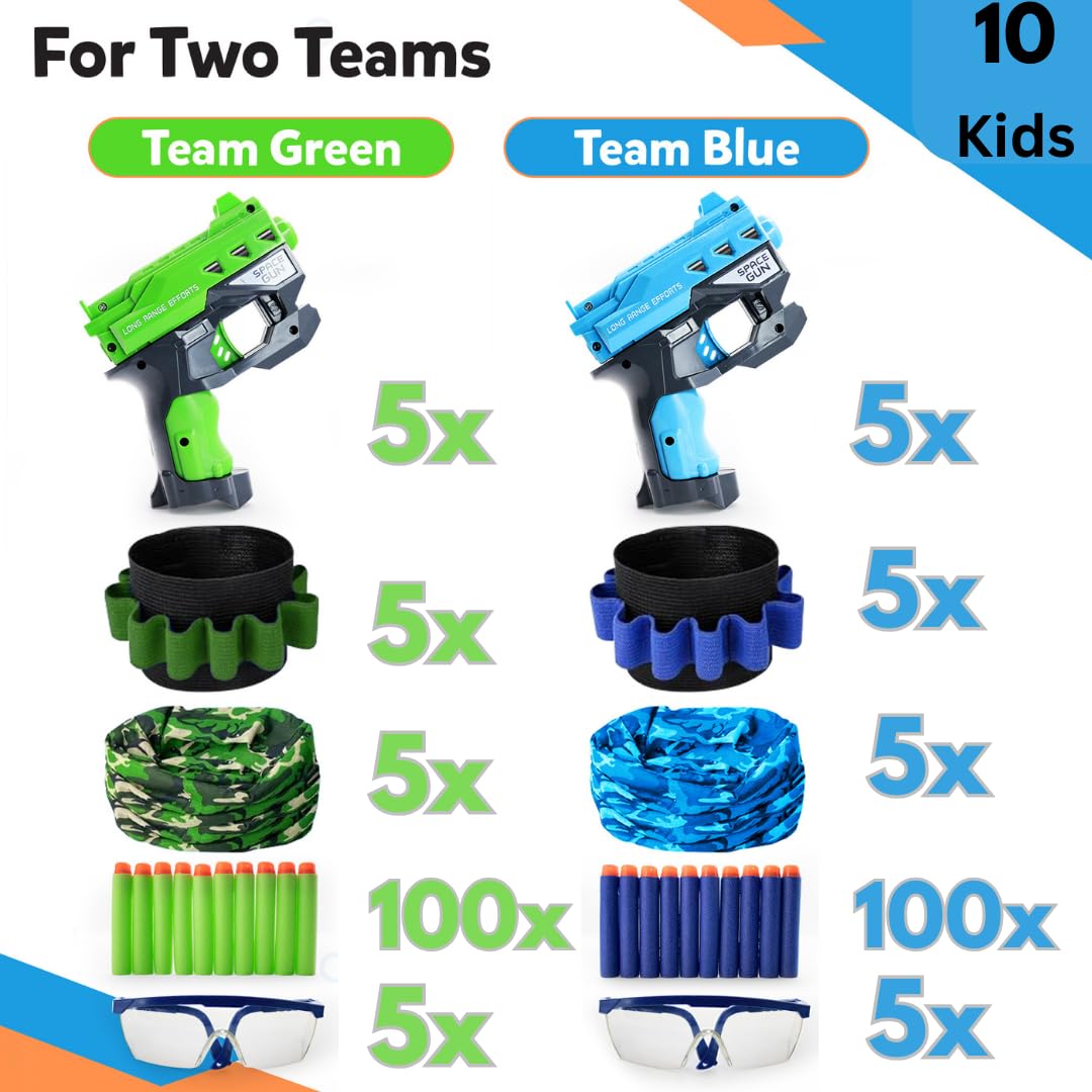 Nerf Party Accessories Bulk Pack - 10 Sets with Mini Toy Gun, Wrist Holder, Foam Darts & Safety Gear | Perfect for Nerf Birthday Parties, War Games & Kids Activities | Ages 5+ (Great for Birthday Favors, Team Battles & Outdoor Play)