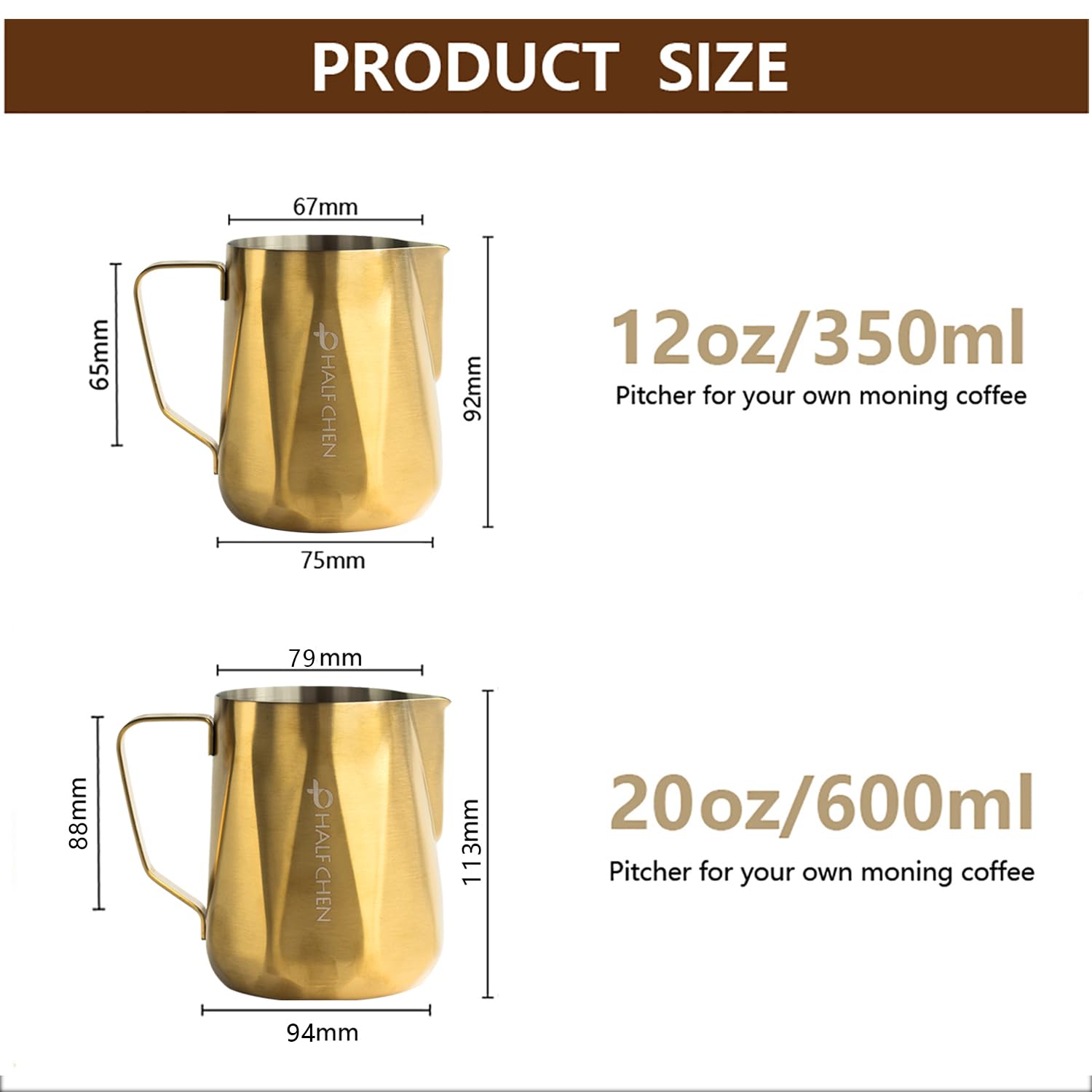 Stainless Steel Milk Frothing Pitcher 350ml/600ml (12oz/20oz) - Barista Coffee Frother for Cappuccino, Latte & Espresso - Perfect for Home & Professional Coffee Shops