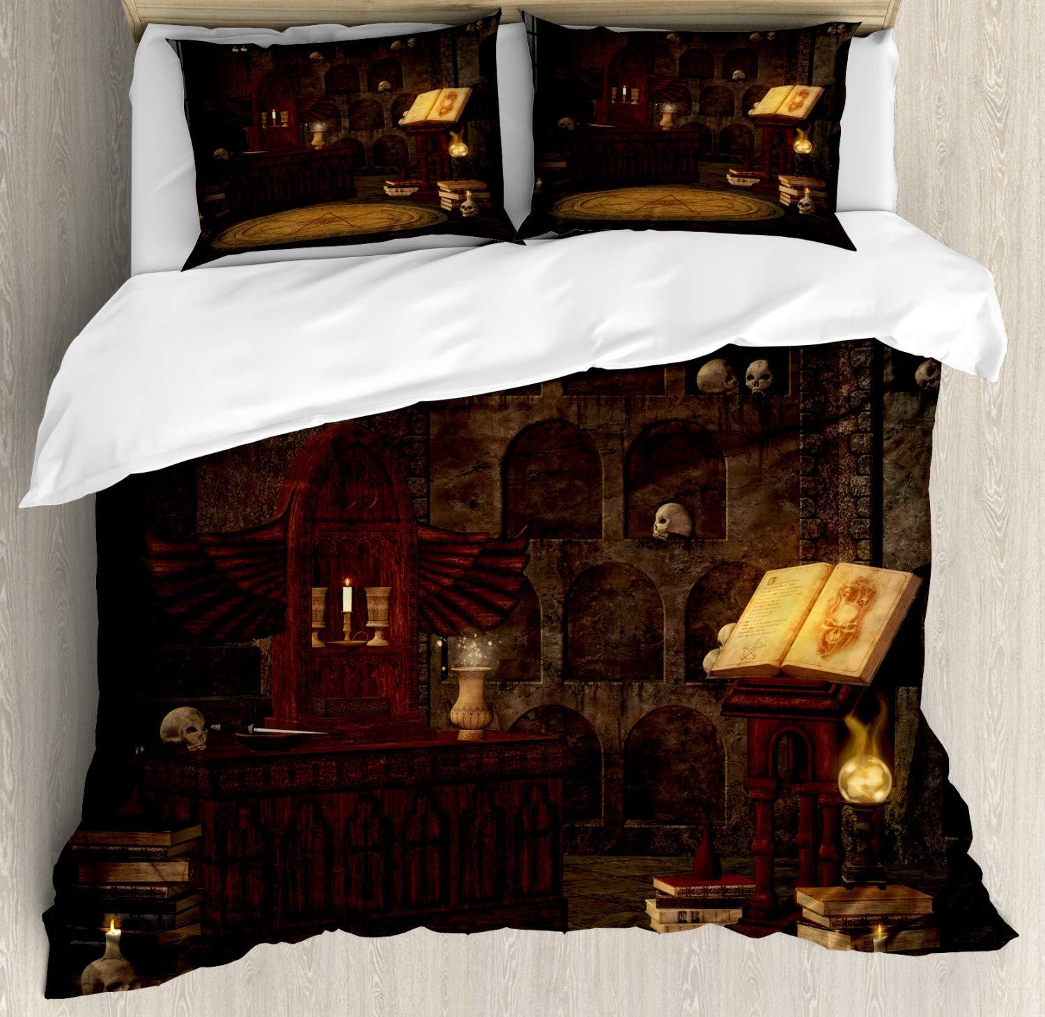 Ambesonne Gothic Duvet Cover Set - King Size 3-Piece Bedding with Skull & Sorcery Print, Brunette Brown - Perfect for Dark Themed Bedrooms, Halloween Decor & Witchy Aesthetic