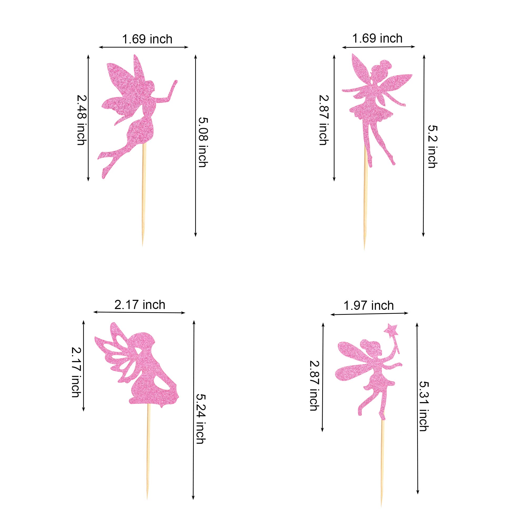 48pcs Fairy Cupcake Toppers - Ballet Dancer Angel Decorations for Birthday, Bridal Shower, Baby Shower & Wedding (Pink Glitter) | Pre-Assembled Party Supplies for Cakes, Desserts & Sweet Treats