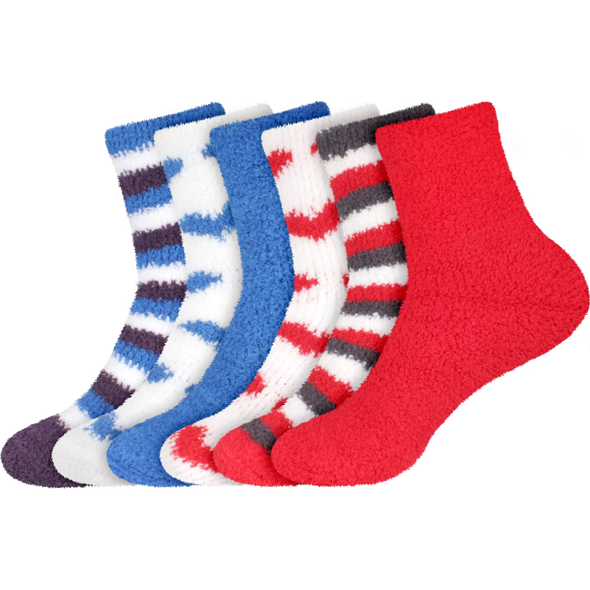 BambooMN Colorful Fuzzy Socks for Women & Men - 6 Pairs Super Soft Warm Microfiber Non-Slip Cozy House Socks - Perfect for Winter, Lounge, Home, Office & Gift Giving
