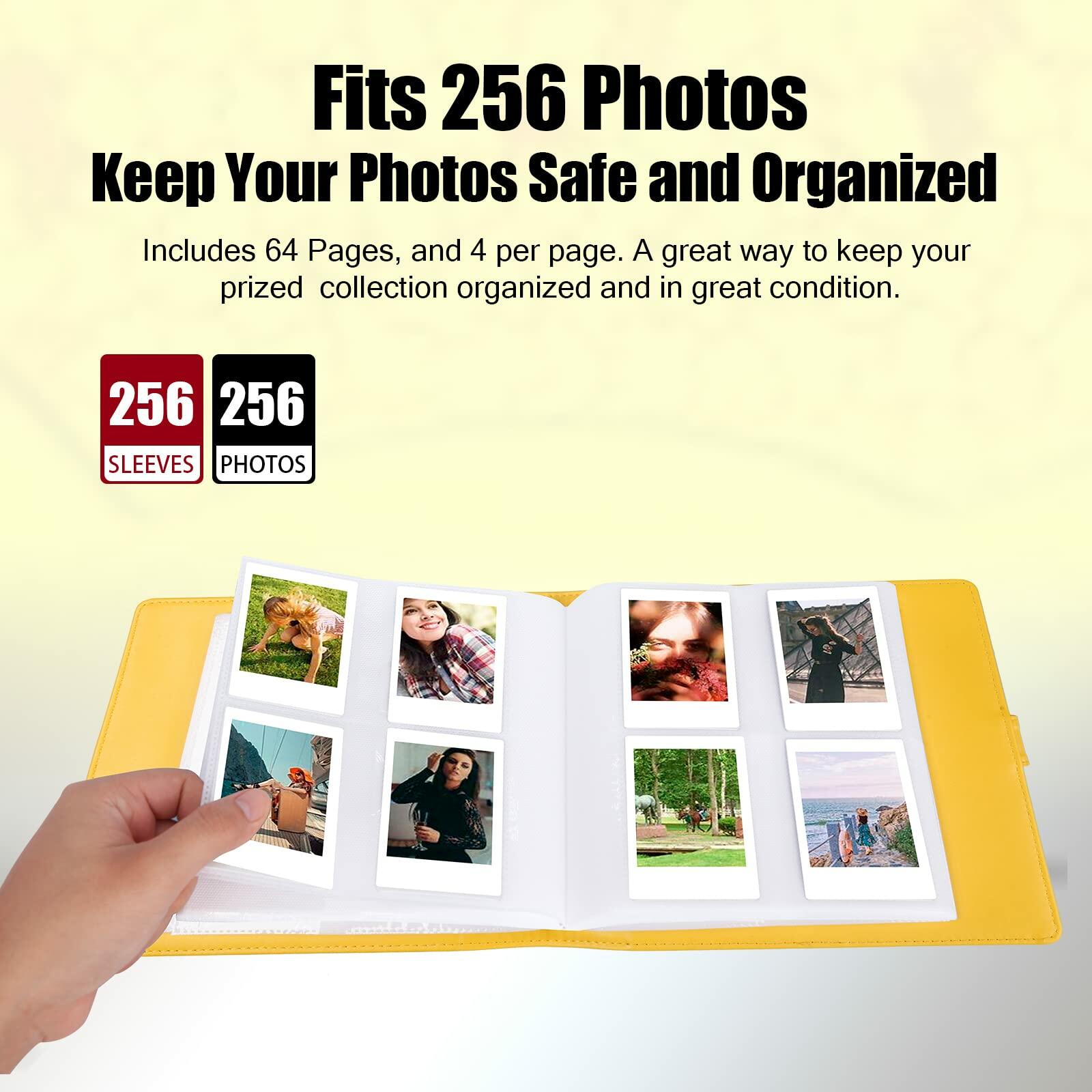 256 Pockets Photo Album for Fujifilm Instax Mini & Polaroid 2x3 Photos - Yellow Scrapbook for Instant Camera Prints | Perfect for Travel Memories, Wedding Keepsakes & DIY Projects