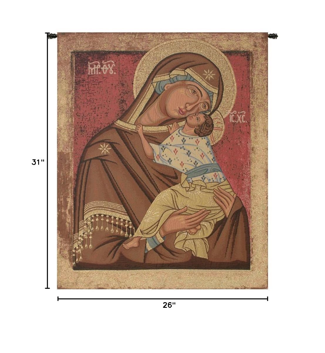 Charlotte Home Furnishings Italian Madonna Tapestry Wall Hanging - 31x26 Inch Viscose Cotton Polyester Blend Woven Wall Art for Living Room, Bedroom & Office Decor | Renaissance Style Home Decoration