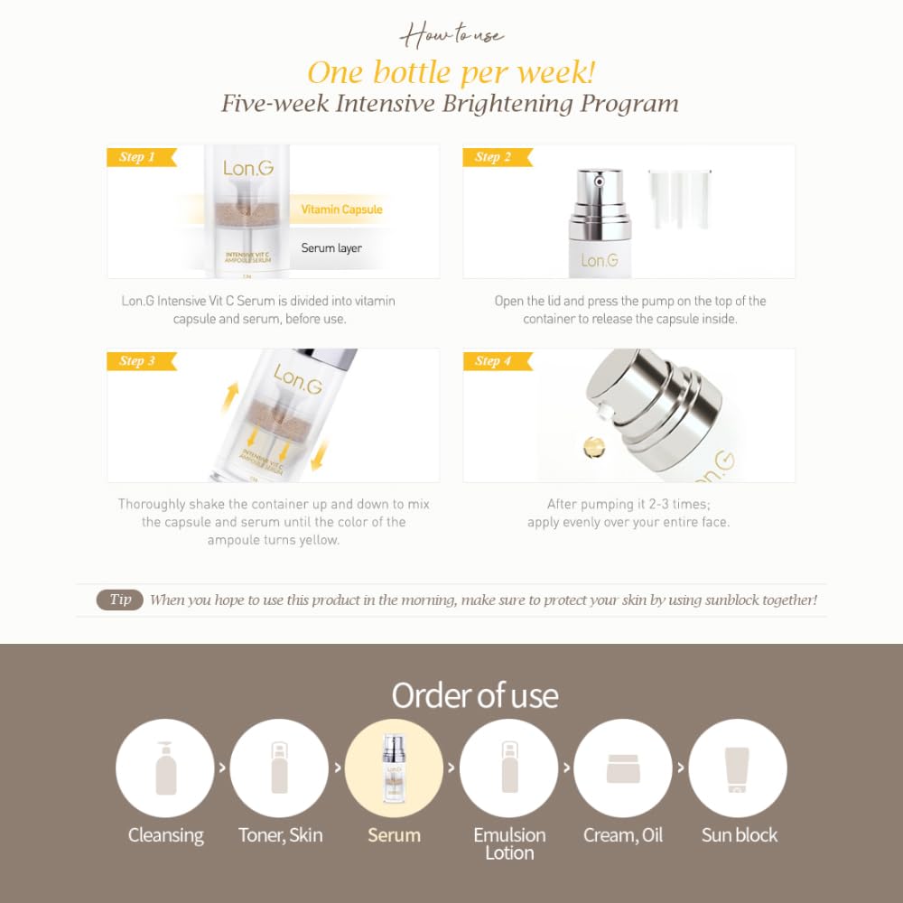 Best Intensive Vitamin C Ampoule Serum with Niacinamide & Glutathione - 5-Week Set for Wrinkle Reduction & Brightening | Anti-Aging Skincare for Day & Night Use
