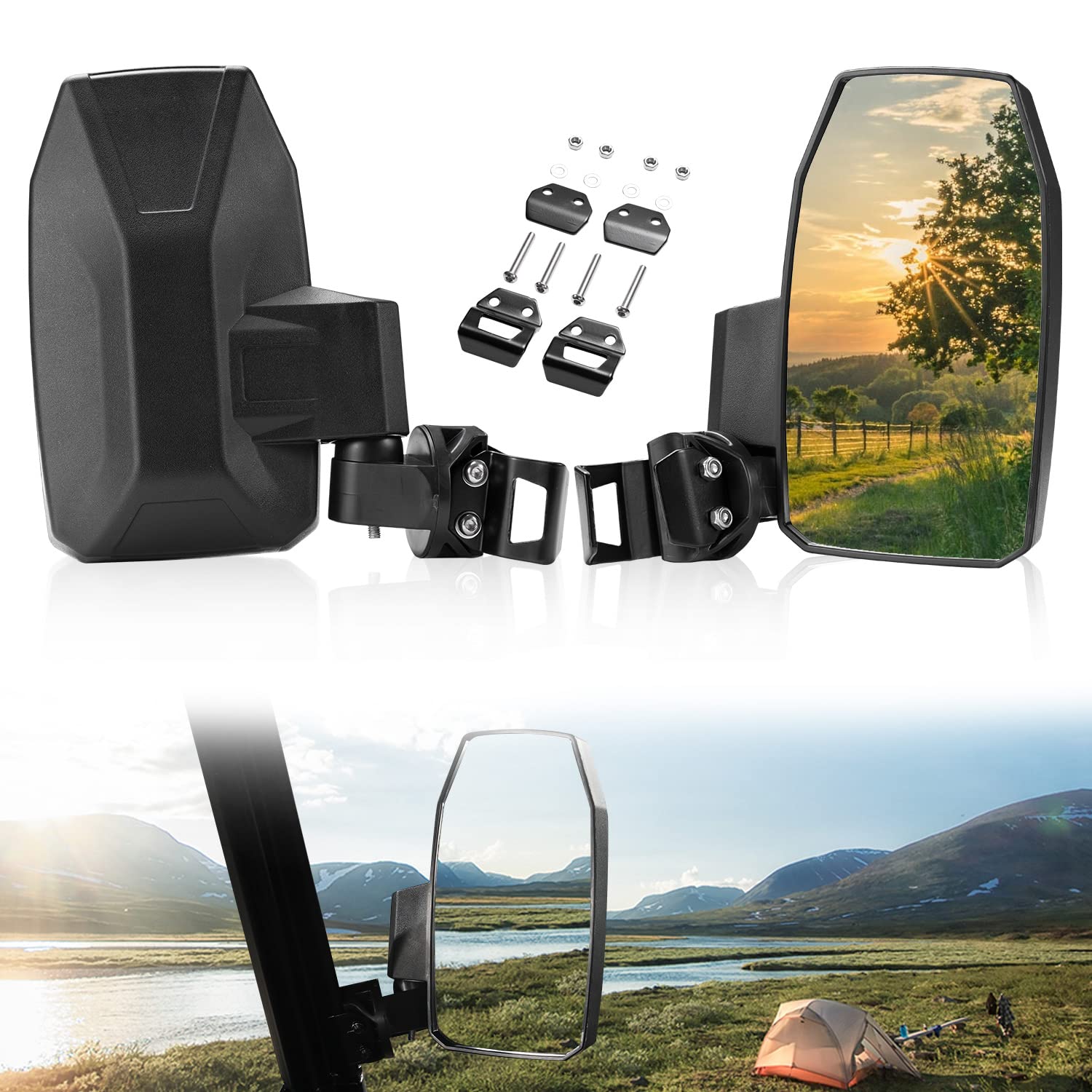 HAKA TOUGH Adjustable Folding Breakaway Side Mirrors for 2014-2021 Polaris Ranger XP 1000/900/570 Crew Diesel - Pro Fit Cab Compatible - 2PCS Rear View Mirror Set - Perfect for Off-Roading, Hunting & Farm Work