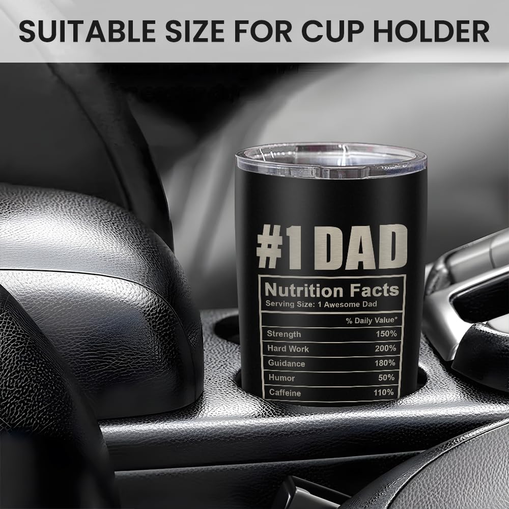 Best Dad Ever Tumbler 20oz - Insulated Stainless Steel Coffee Mug with Lid - Dad Nutrition Facts Design - Perfect for Travel, Outdoor, Sports & Office - Great Gift for Father’s Day, Birthday & Special Occasions
