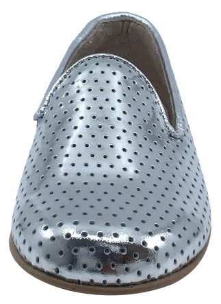 Hoo Shoes Men's Smoking Loafer - Silver Perforated Leather Dress Shoes for Business & Formal Occasions