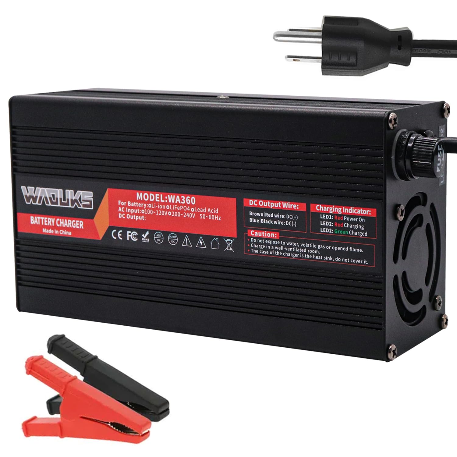 14.6V 20A Smart LiFePO4 Battery Charger with Cooling Fan & Aluminum Case - Fast Charging for 4S 12V/12.8V Lithium Iron Phosphate Battery Packs - Perfect for Solar Systems, Electric Vehicles, and Marine Applications